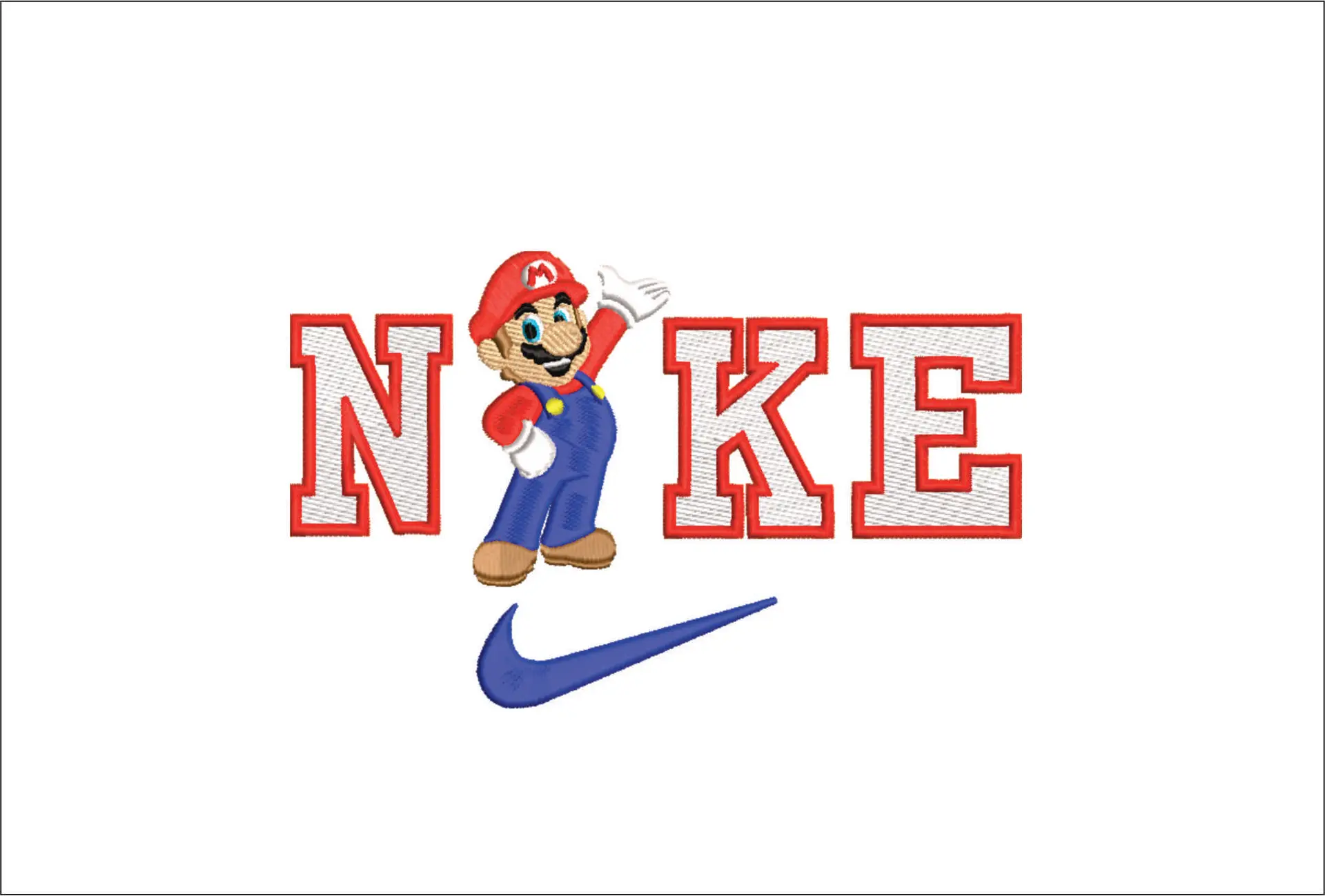 Nike Swoosh Super Mario Nintendo - Nike embroidery design file - instant download in a frame