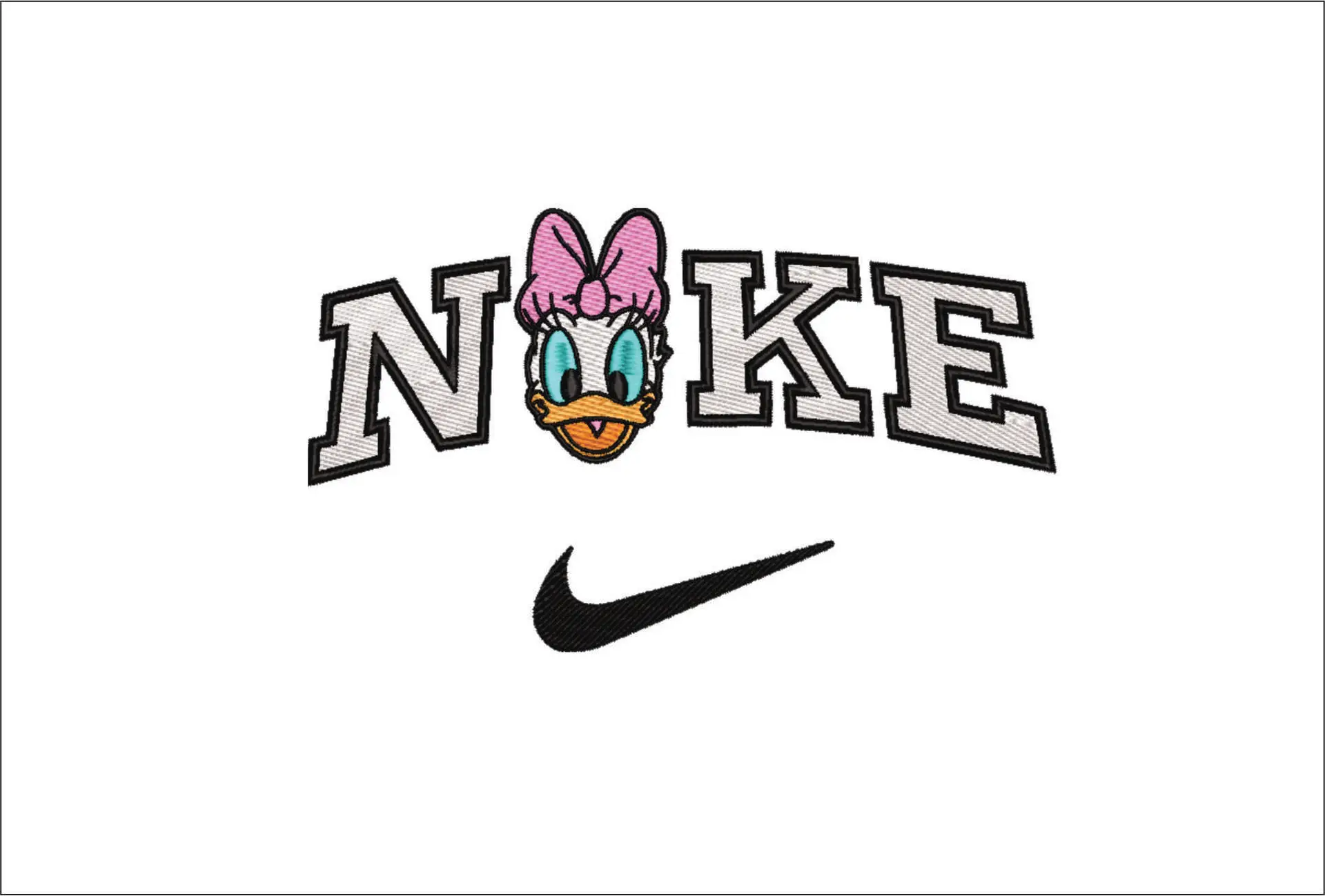 Nike Swoosh Daisy Duck Head - Nike embroidery design file - instant download in a frame