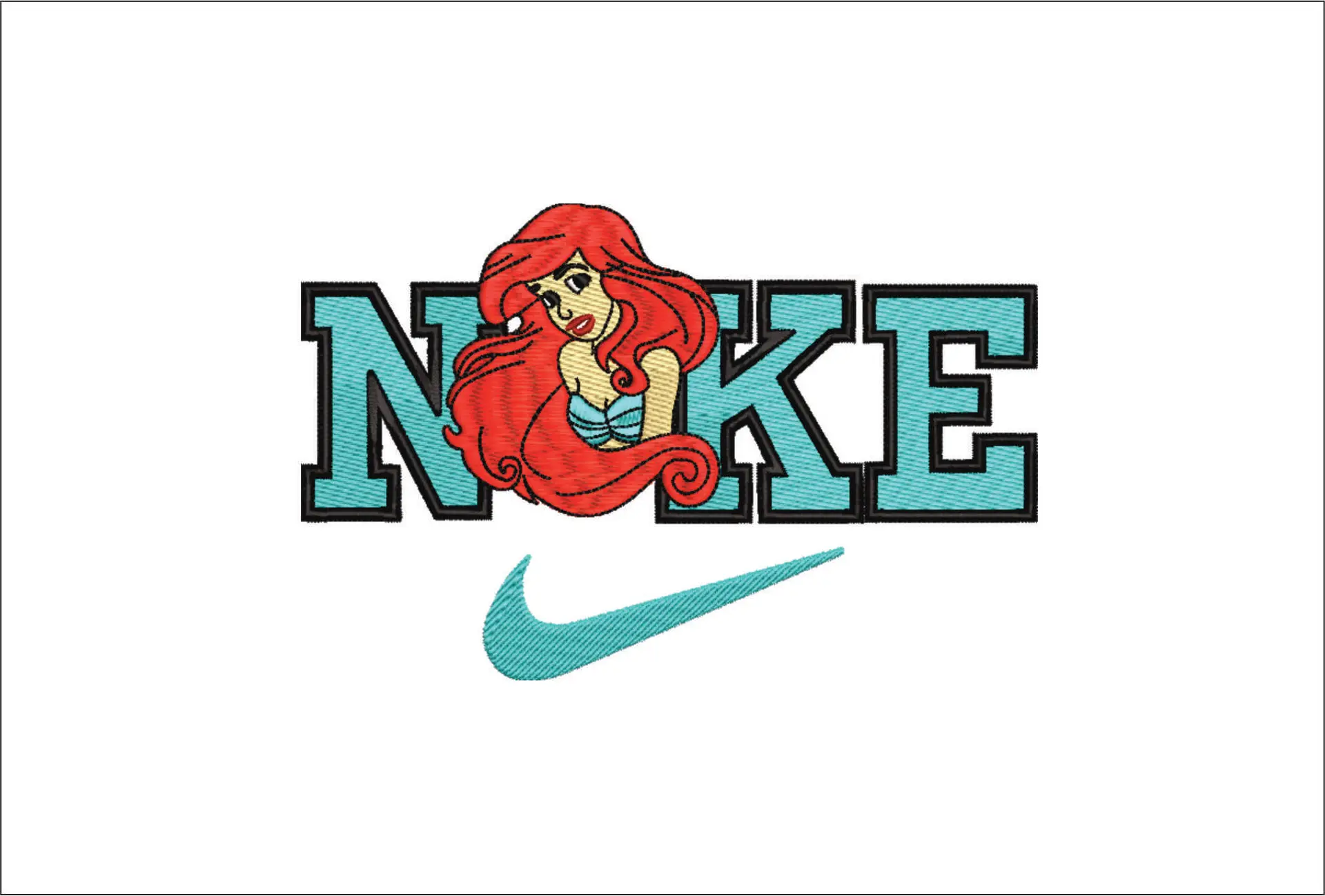 Nike Swoosh Disney Little Mermaid Ariel - Nike embroidery design file - instant download in a frame