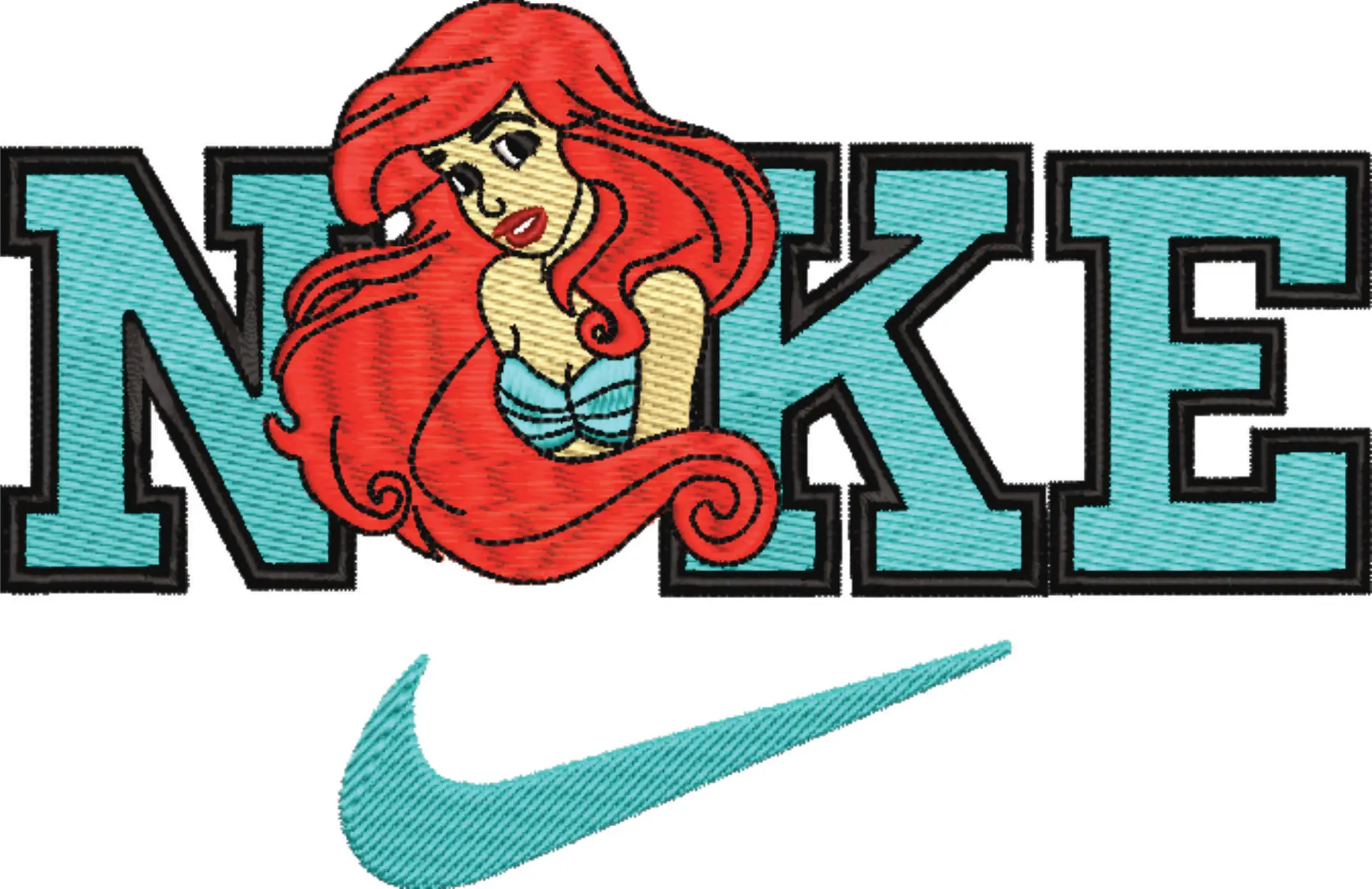 Nike Swoosh Disney Little Mermaid Ariel - Nike embroidery design file - instant download in a frame — view 4
