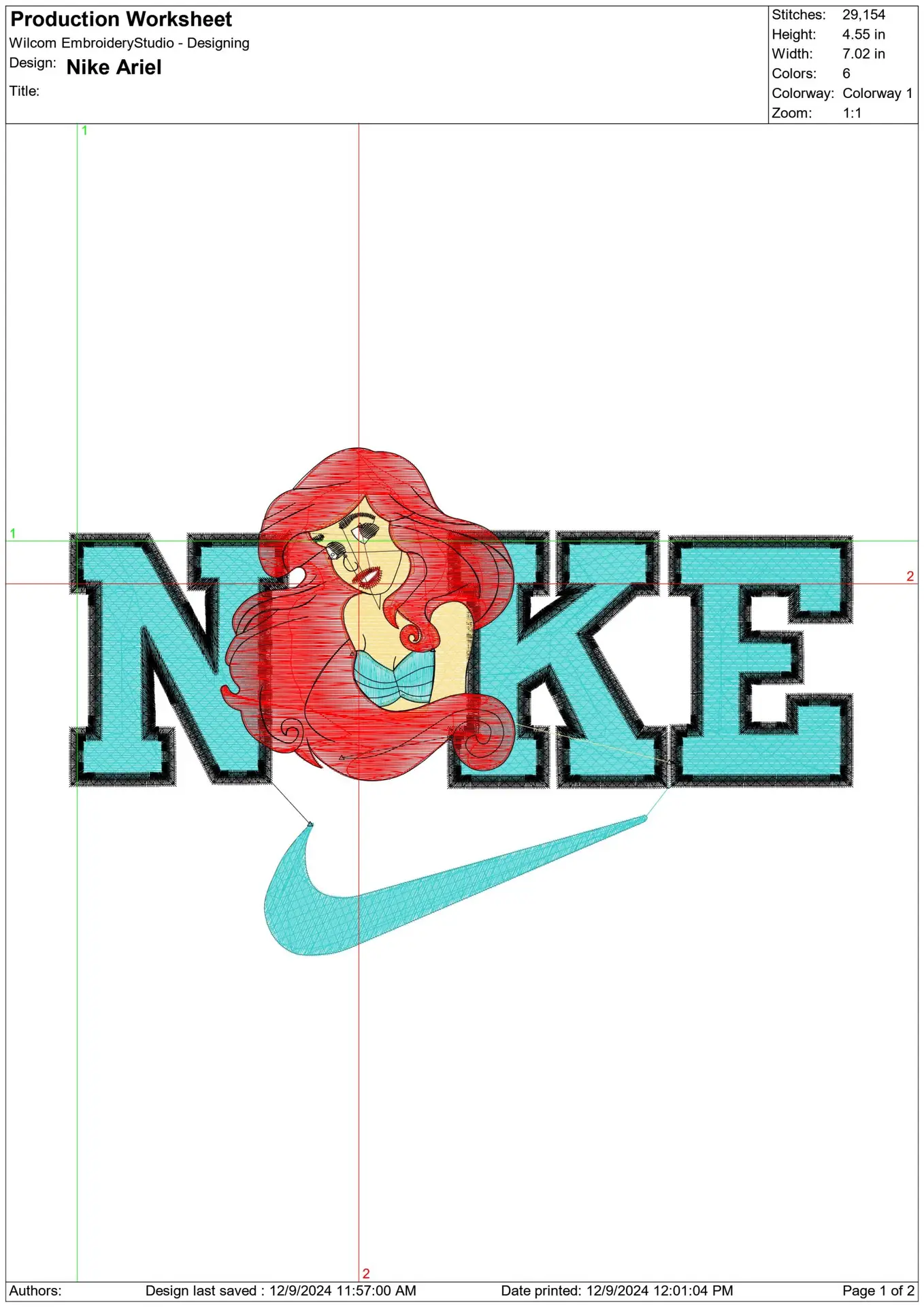 Nike Swoosh Disney Little Mermaid Ariel - Nike embroidery design file - instant download in a frame — view 2