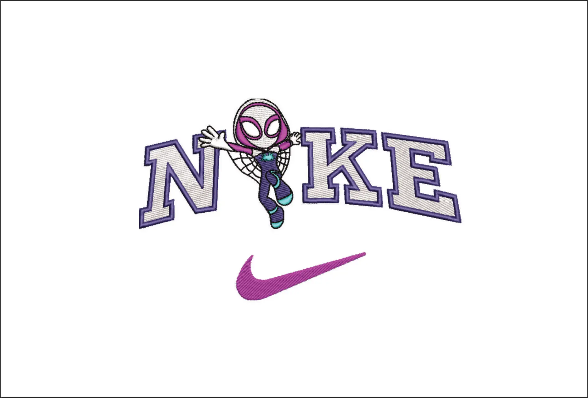 Nike Swoosh Ghost Spiderman - Nike Marvel Cartoon embroidery design file - instant download in a frame