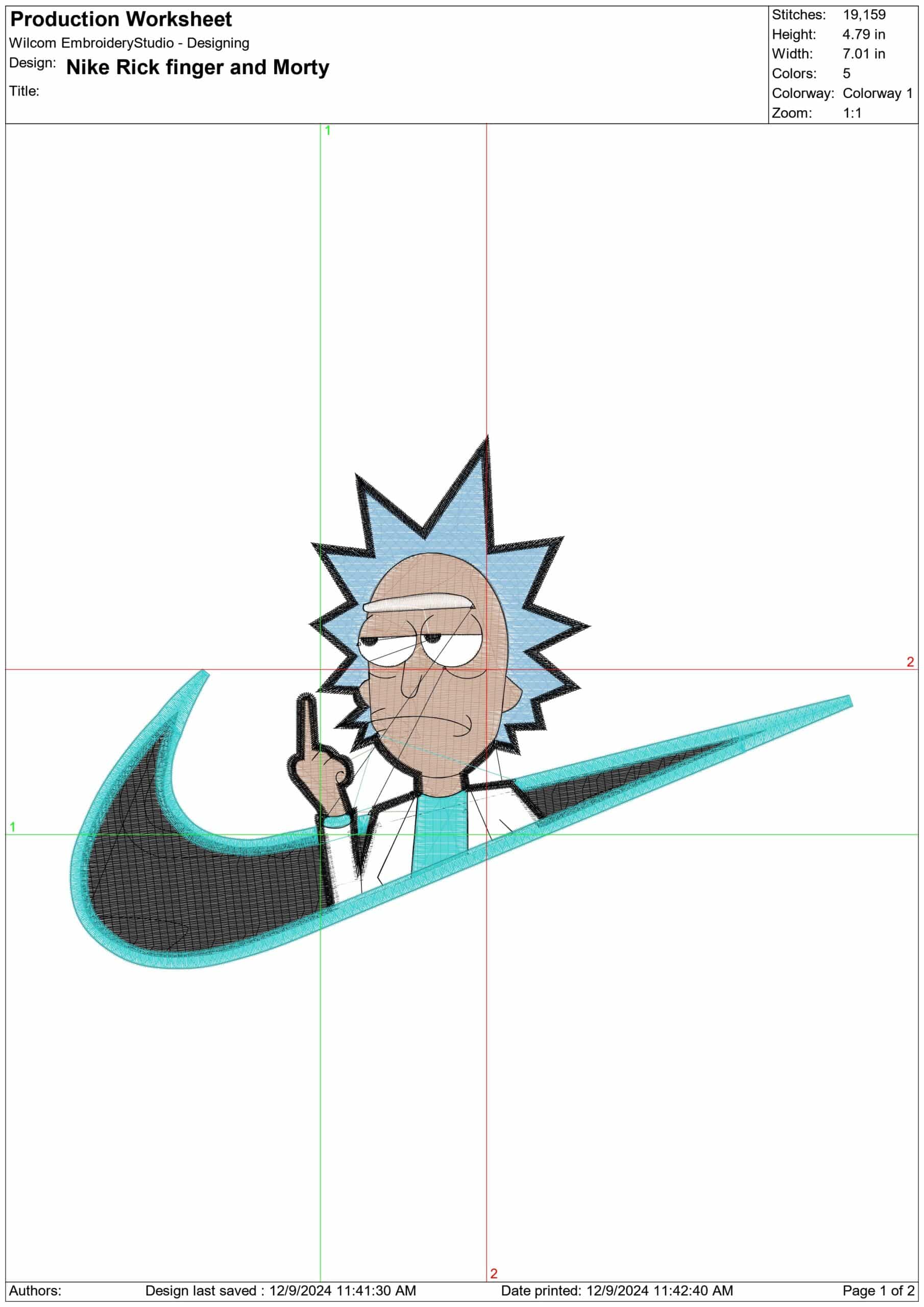 Nike Swoosh Ricky Finger - Nike Ricky and Morty embroidery design file - instant download in a frame — view 2