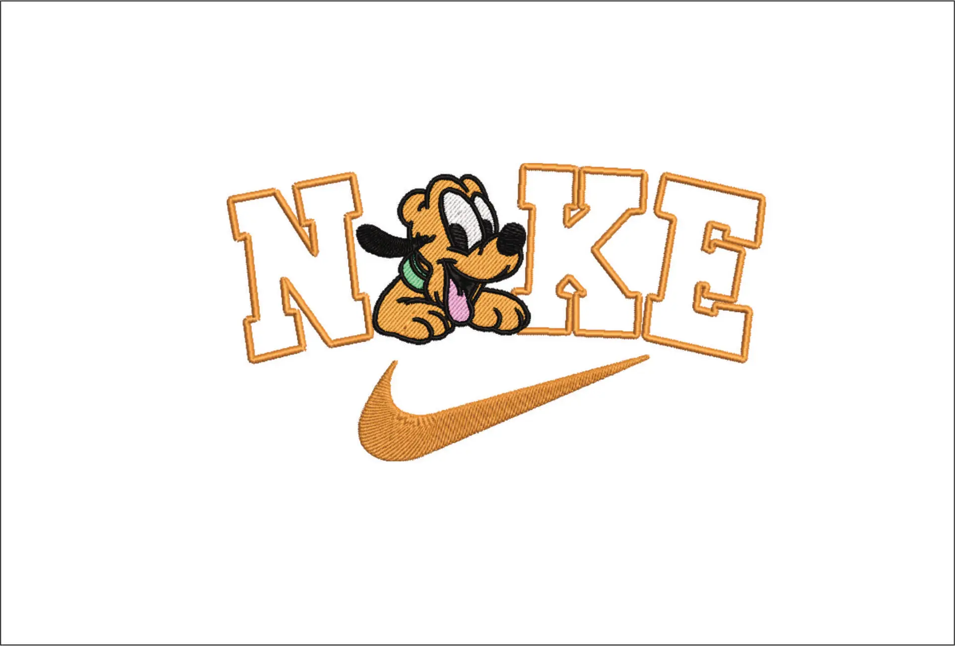 Nike Swoosh Pluto Junior Pup - Nike Mickey Mouse embroidery design file - instant download in a frame