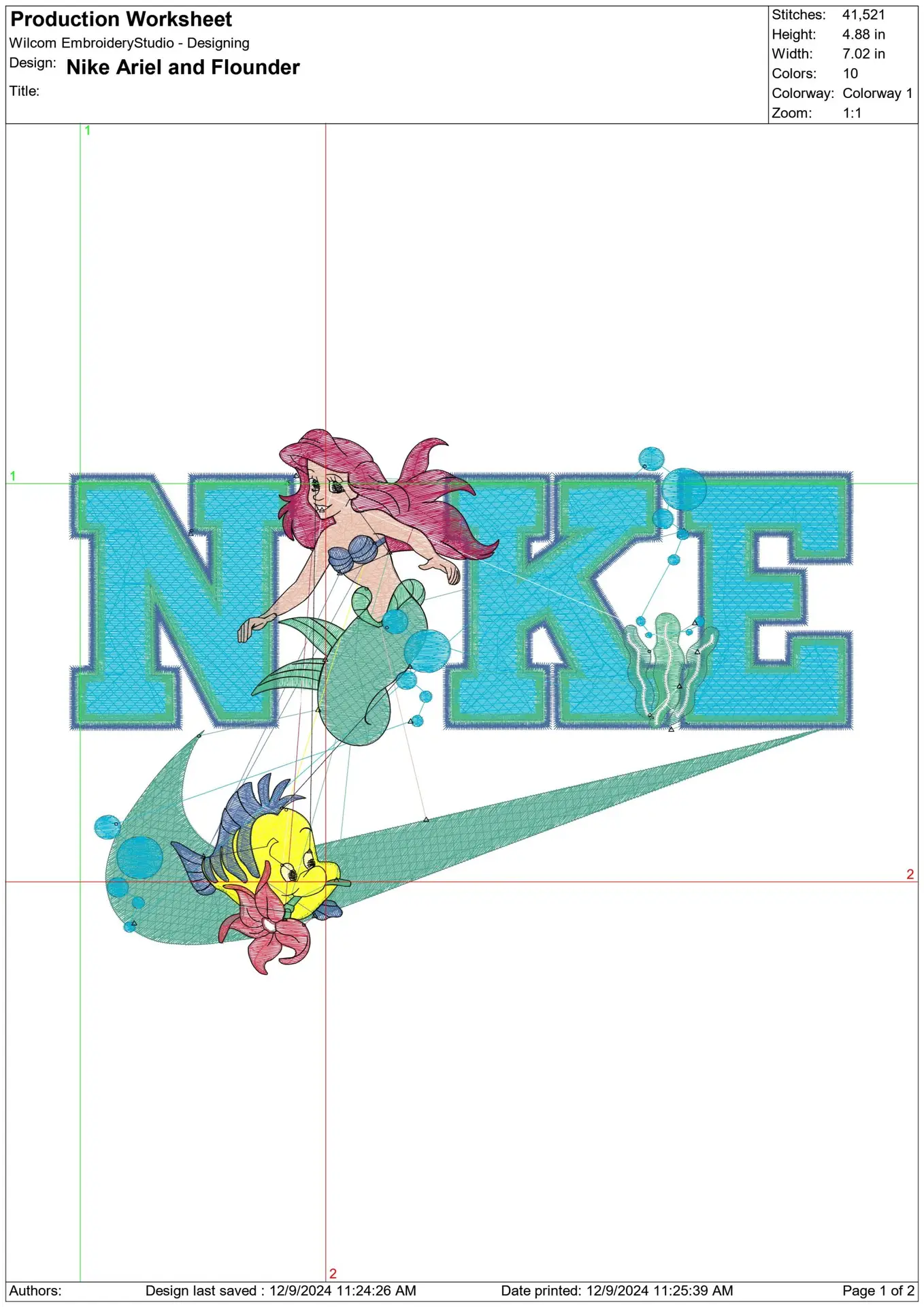 Nike Swoosh Disney Little Mermaid Ariel and Flounder - Nike embroidery design file - instant download in a frame — view 2