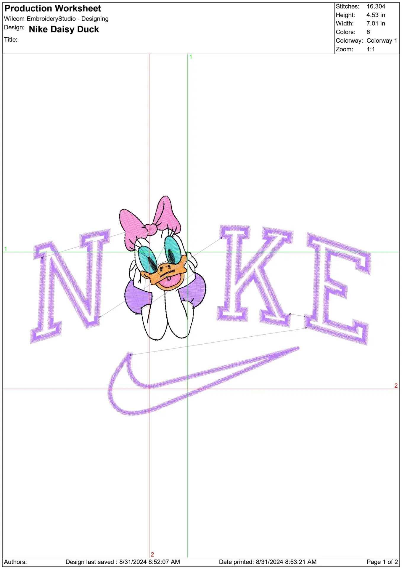 Nike Swoosh Daisy Duck - Nike Mickey Mouse embroidery design file - instant download in a frame — view 2