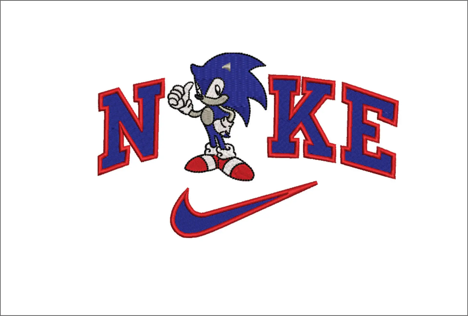 Nike Swoosh Sonic the Hedgehog thumbs up - Nike embroidery design file - instant download in a frame