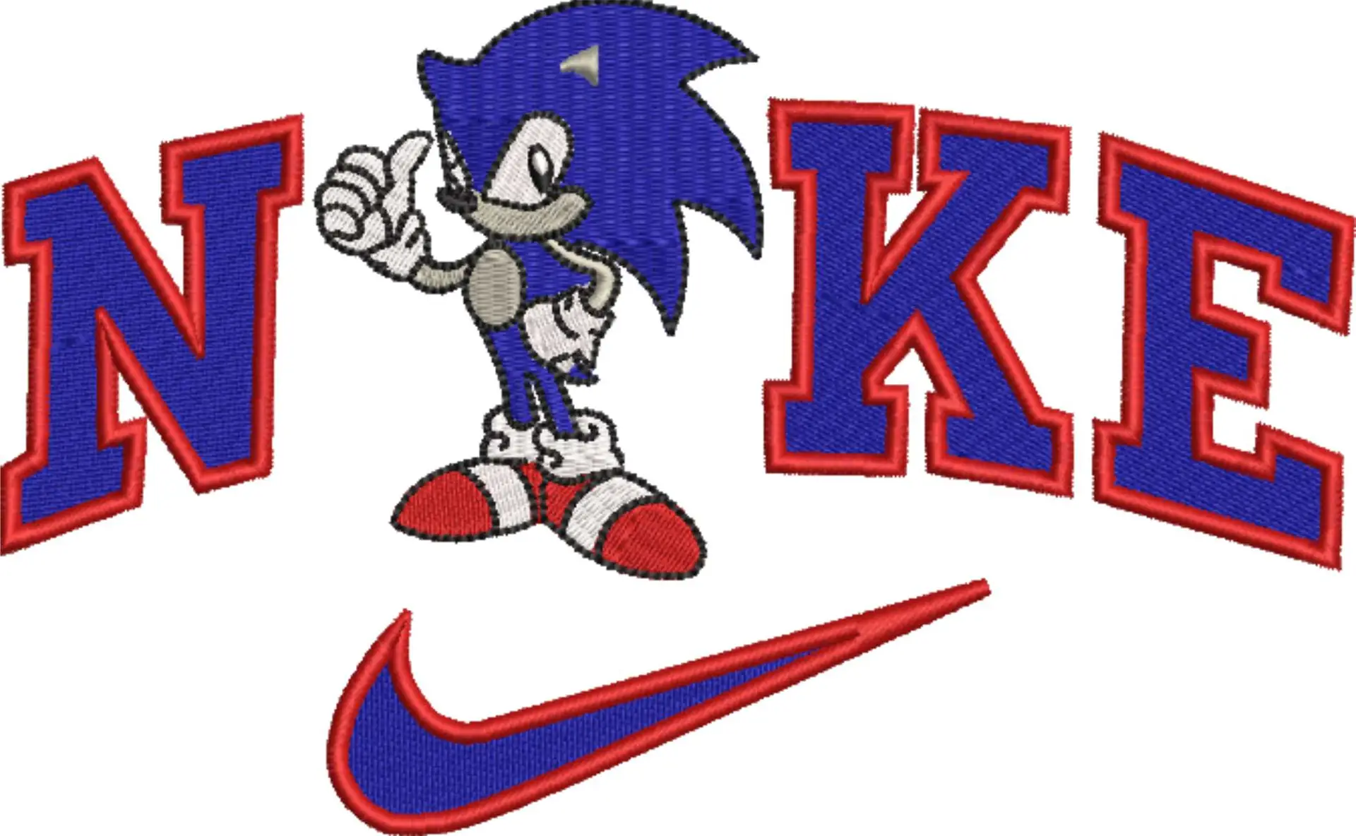 Nike Swoosh Sonic the Hedgehog thumbs up - Nike embroidery design file - instant download in a frame — view 4