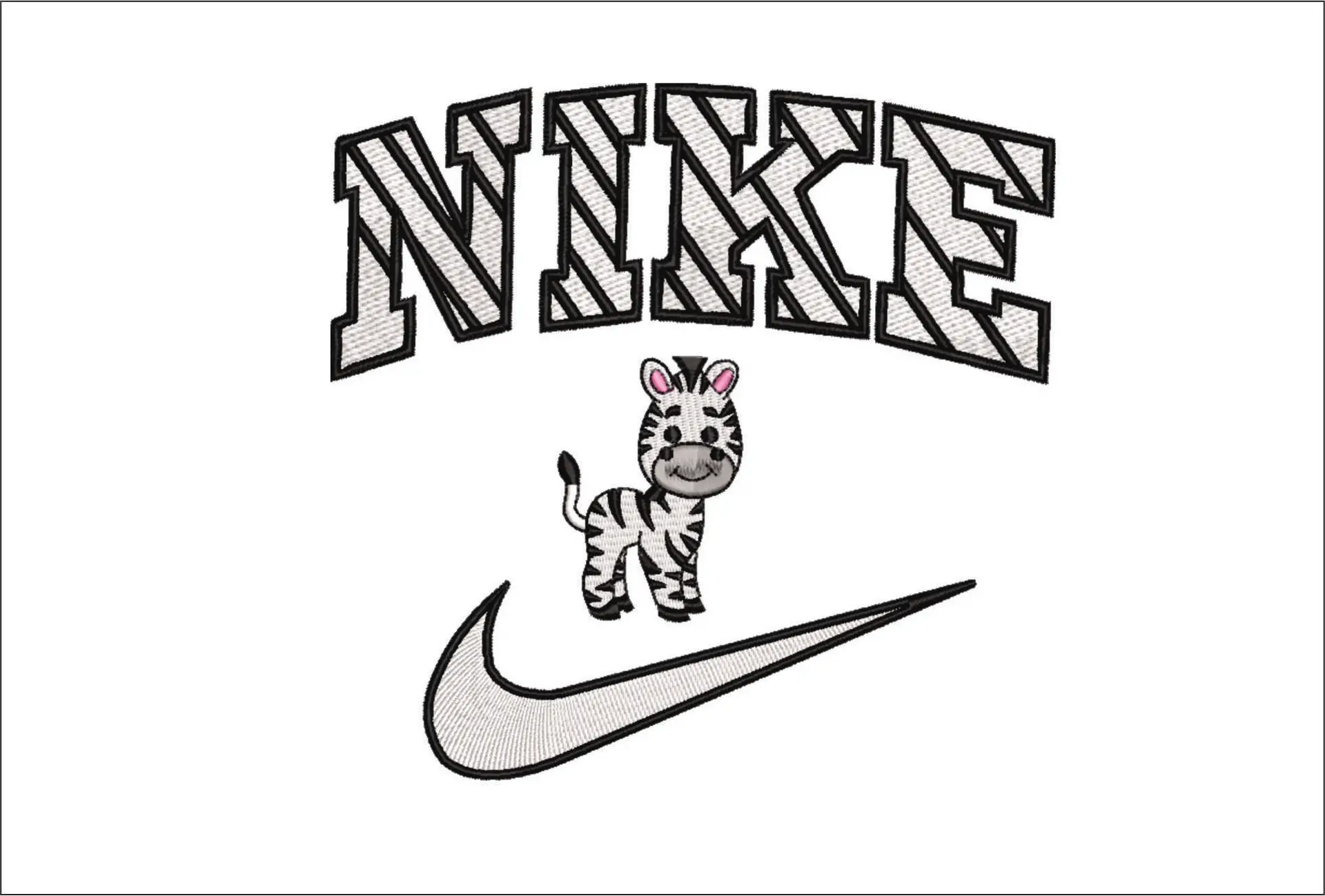 Nike Swoosh Cute Zebra - Nike embroidery design file - instant download in a frame