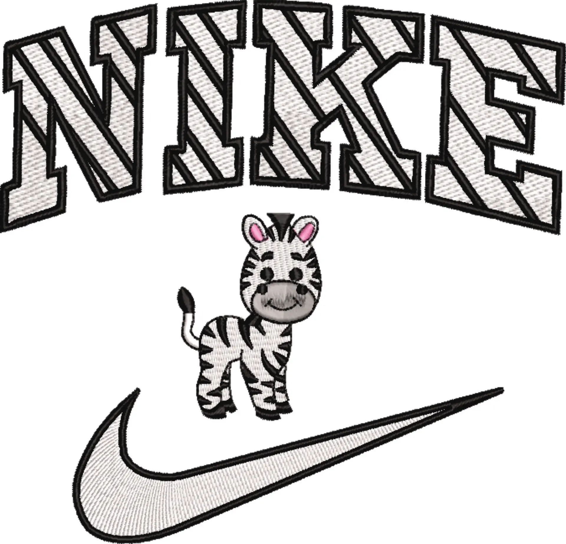 Nike Swoosh Cute Zebra - Nike embroidery design file - instant download in a frame — view 4