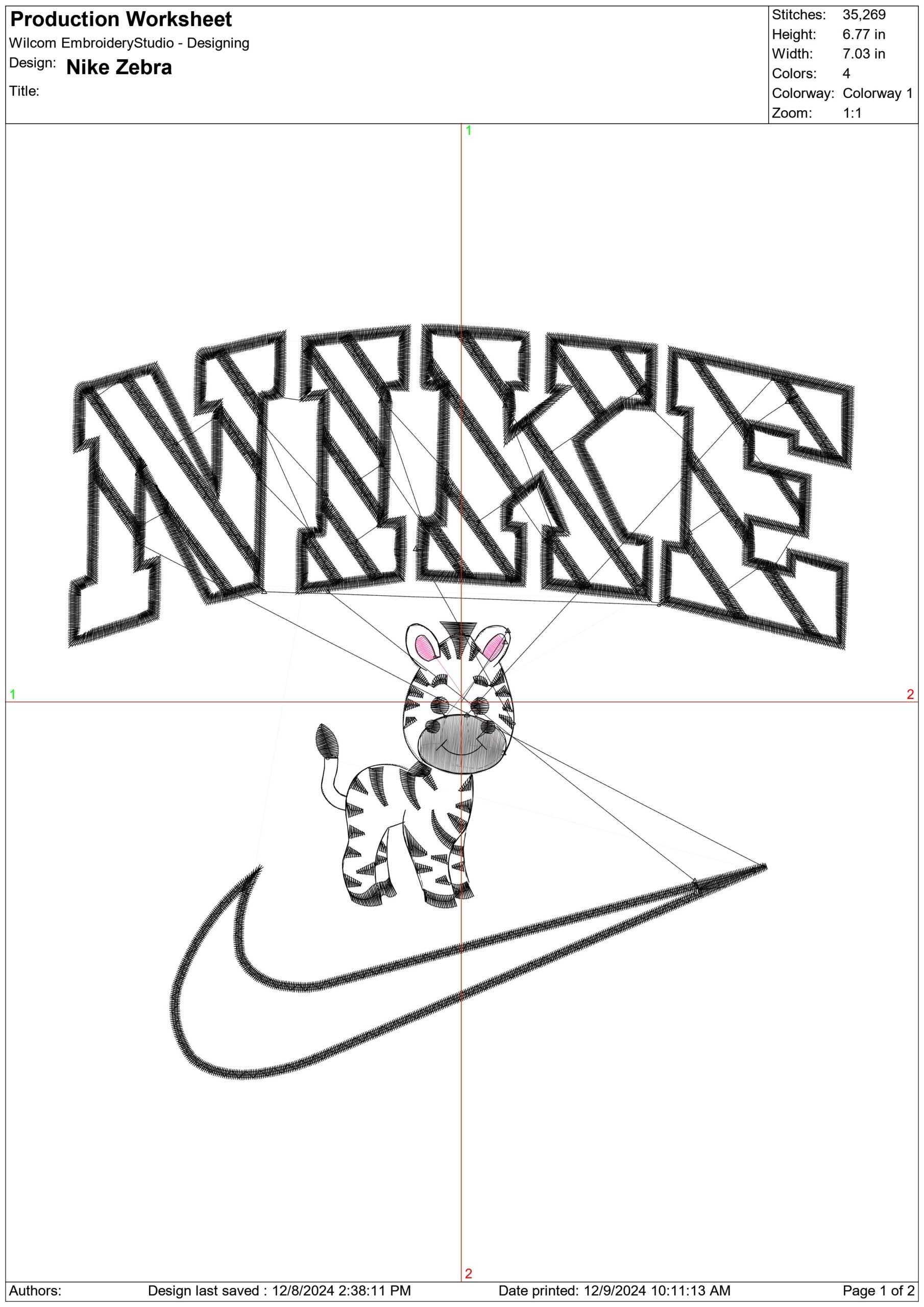 Nike Swoosh Cute Zebra - Nike embroidery design file - instant download in a frame — view 2