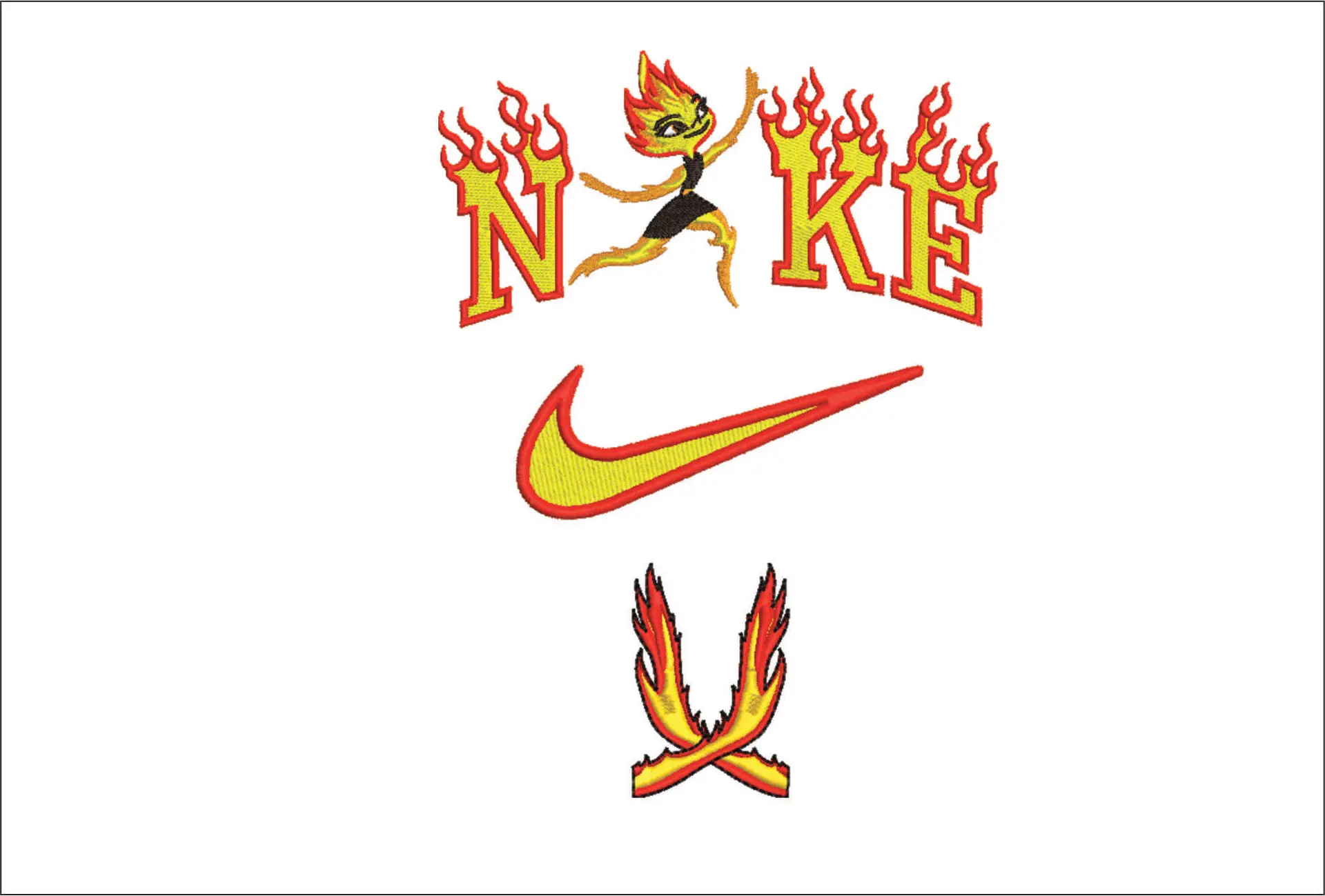 Nike Swoosh Elemental Fire - Nike embroidery design file - instant download in a frame