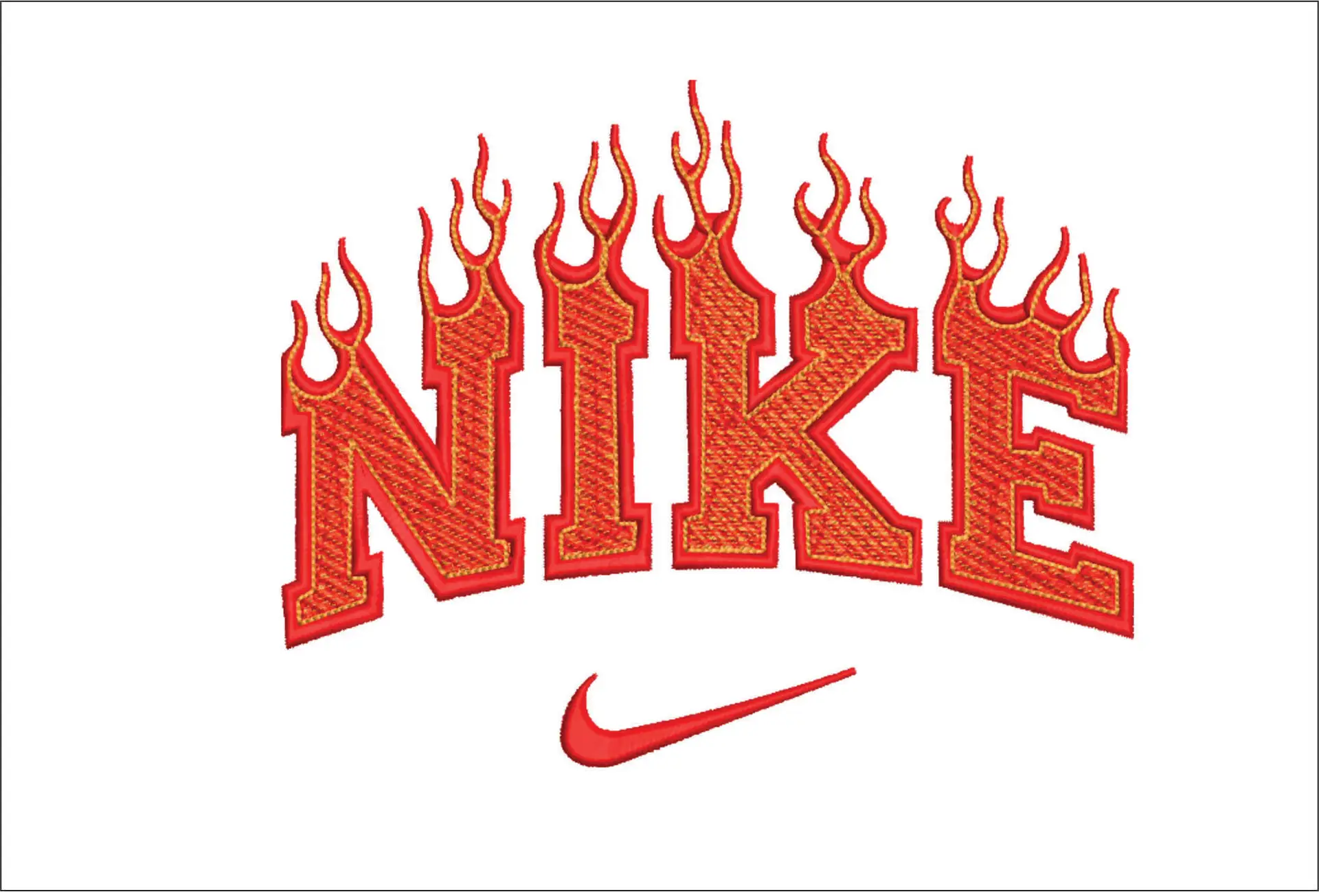 Nike Swoosh Fire - Nike embroidery design file - instant download in a frame
