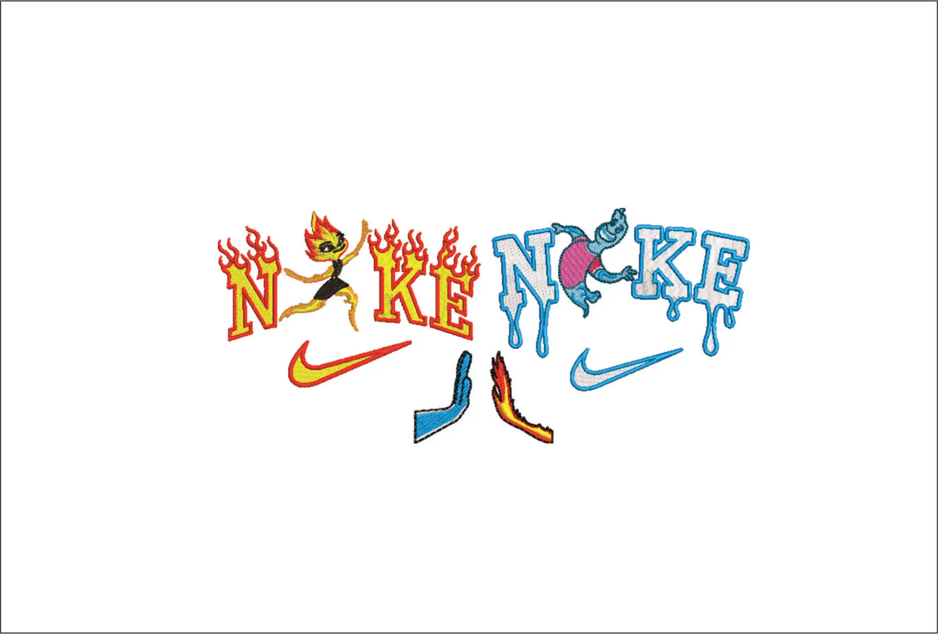 Nike Swoosh Elemental Fire And Water - Nike embroidery design file - instant download in a frame