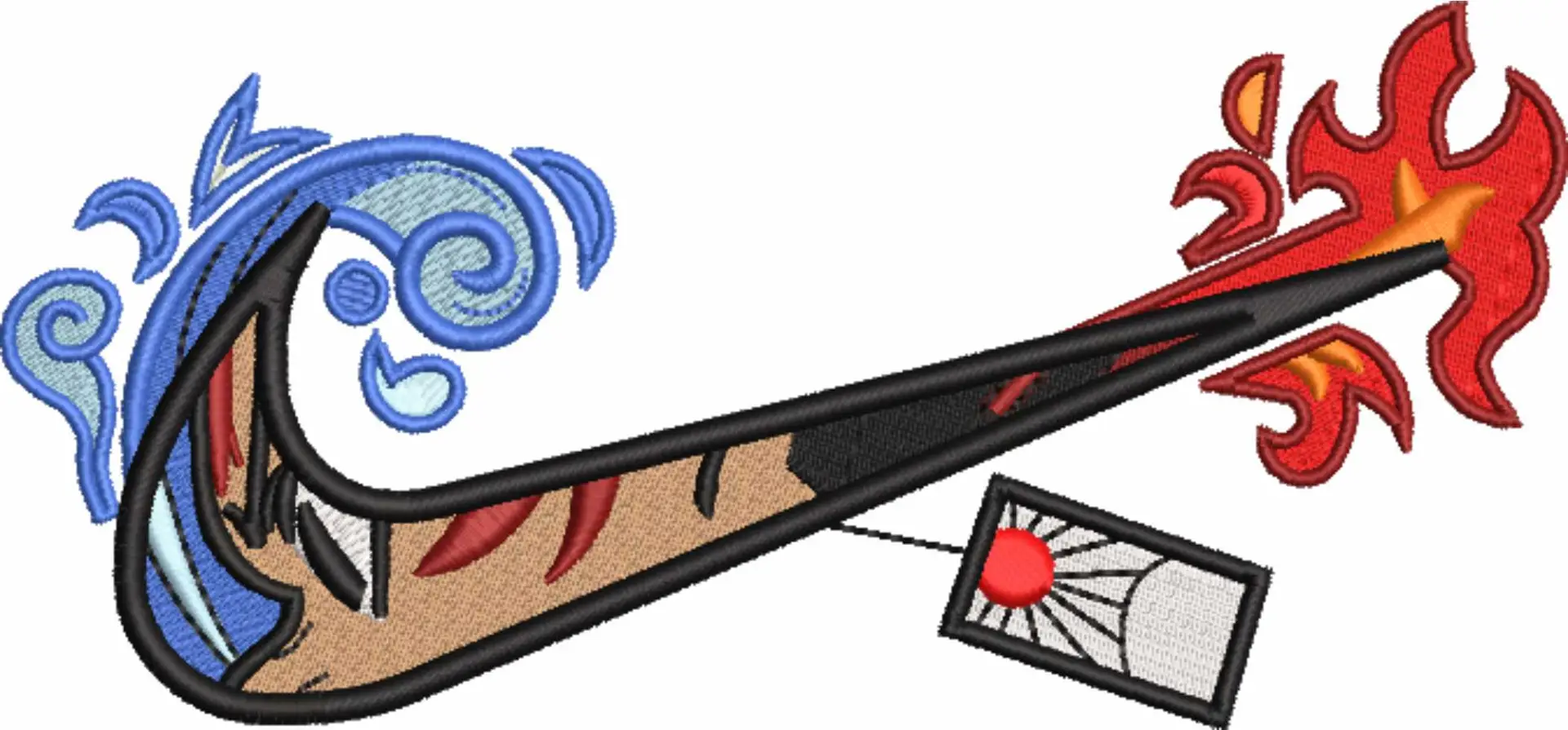 Swoosh Elemental Fire And Water Anime - Nike embroidery design file - instant download in a frame — view 4
