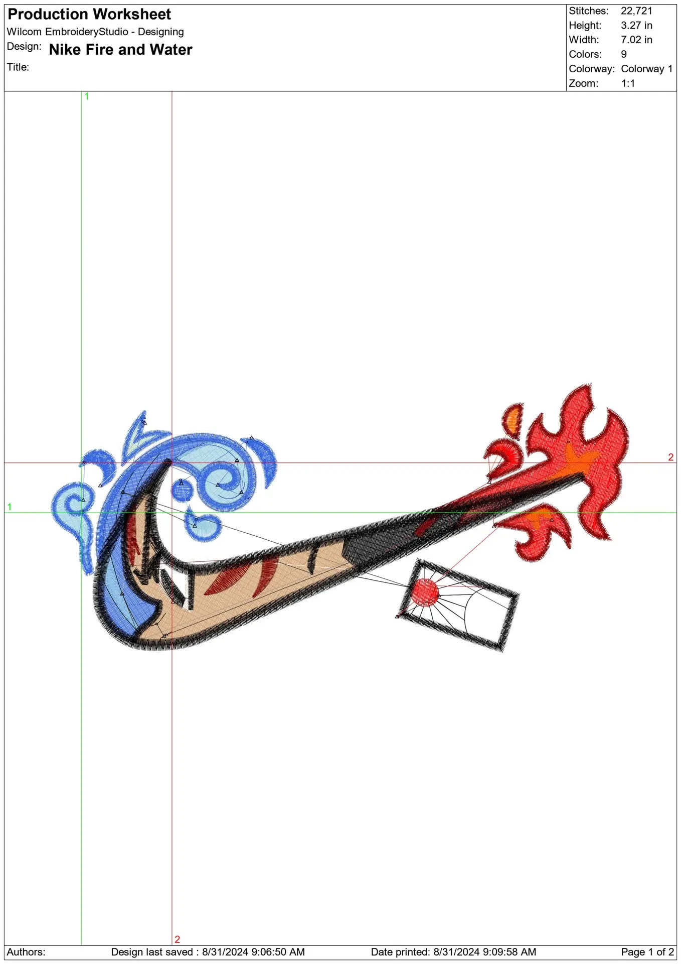 Swoosh Elemental Fire And Water Anime - Nike embroidery design file - instant download in a frame — view 2