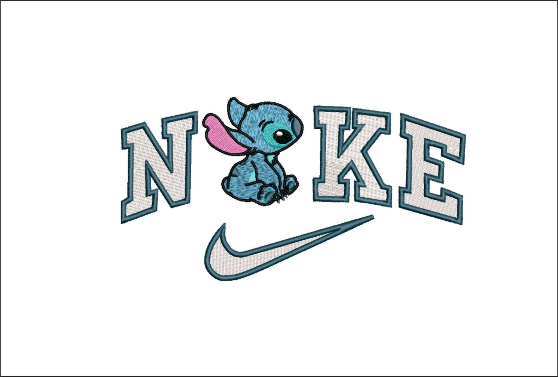 Nike Swoosh Stitch Sitting - Nike embroidery design file - instant download in a frame