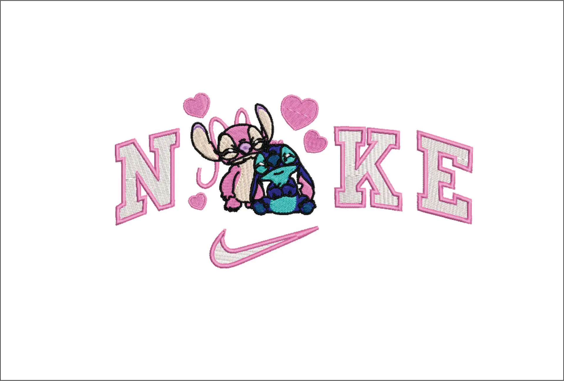 Nike Swoosh Stitch Angel Cuddle - Nike embroidery design file - instant download in a frame
