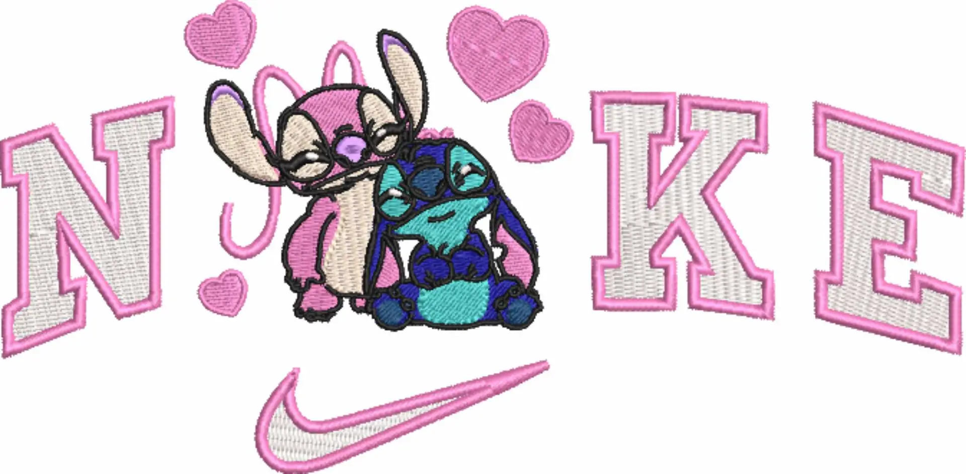 Nike Swoosh Stitch Angel Cuddle - Nike embroidery design file - instant download in a frame — view 3