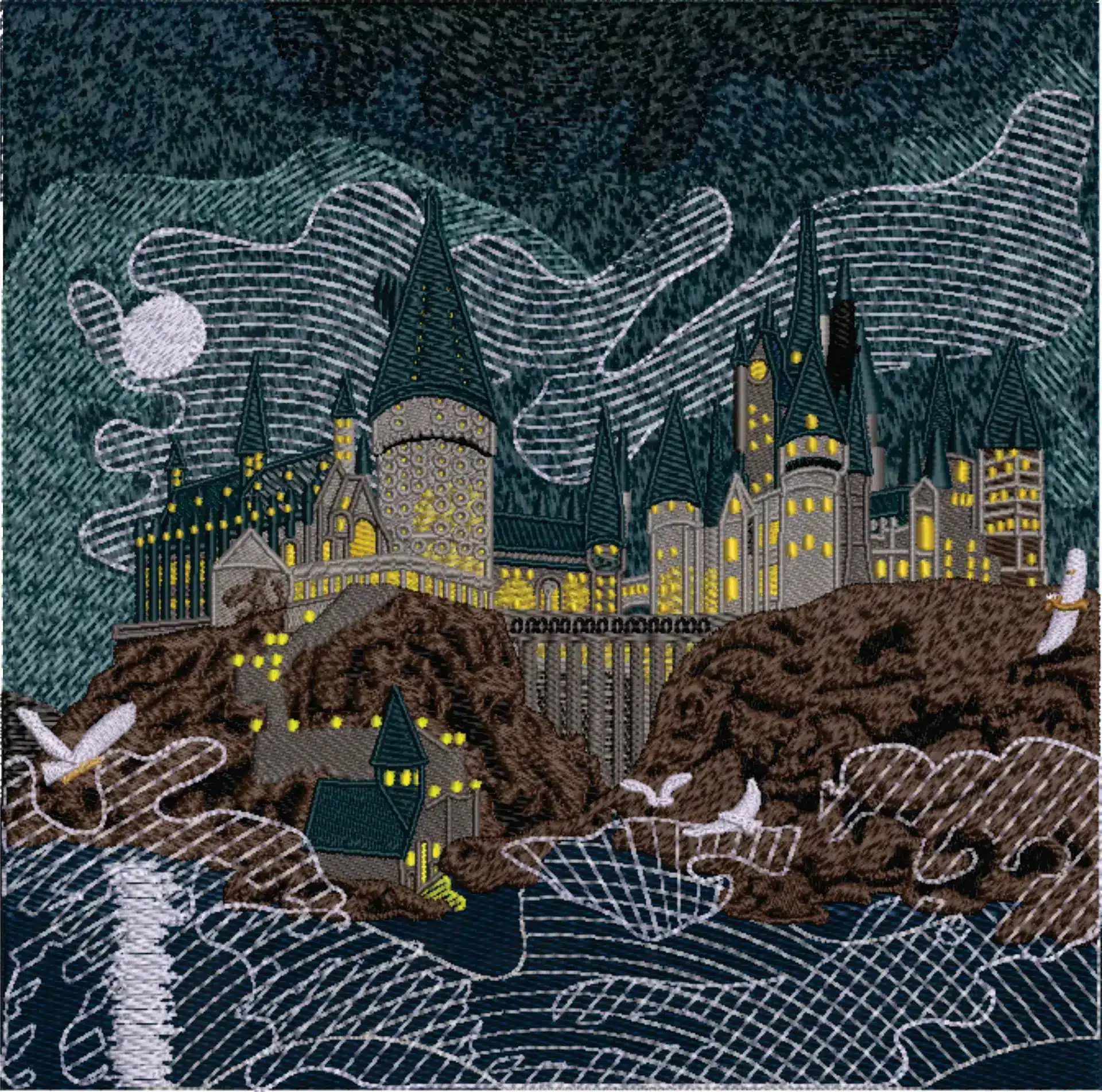 Harry Potter - Hogwarts by Moonlight - Unique Harry Potter Design - High Quality embroidery design file - instant download — view 3