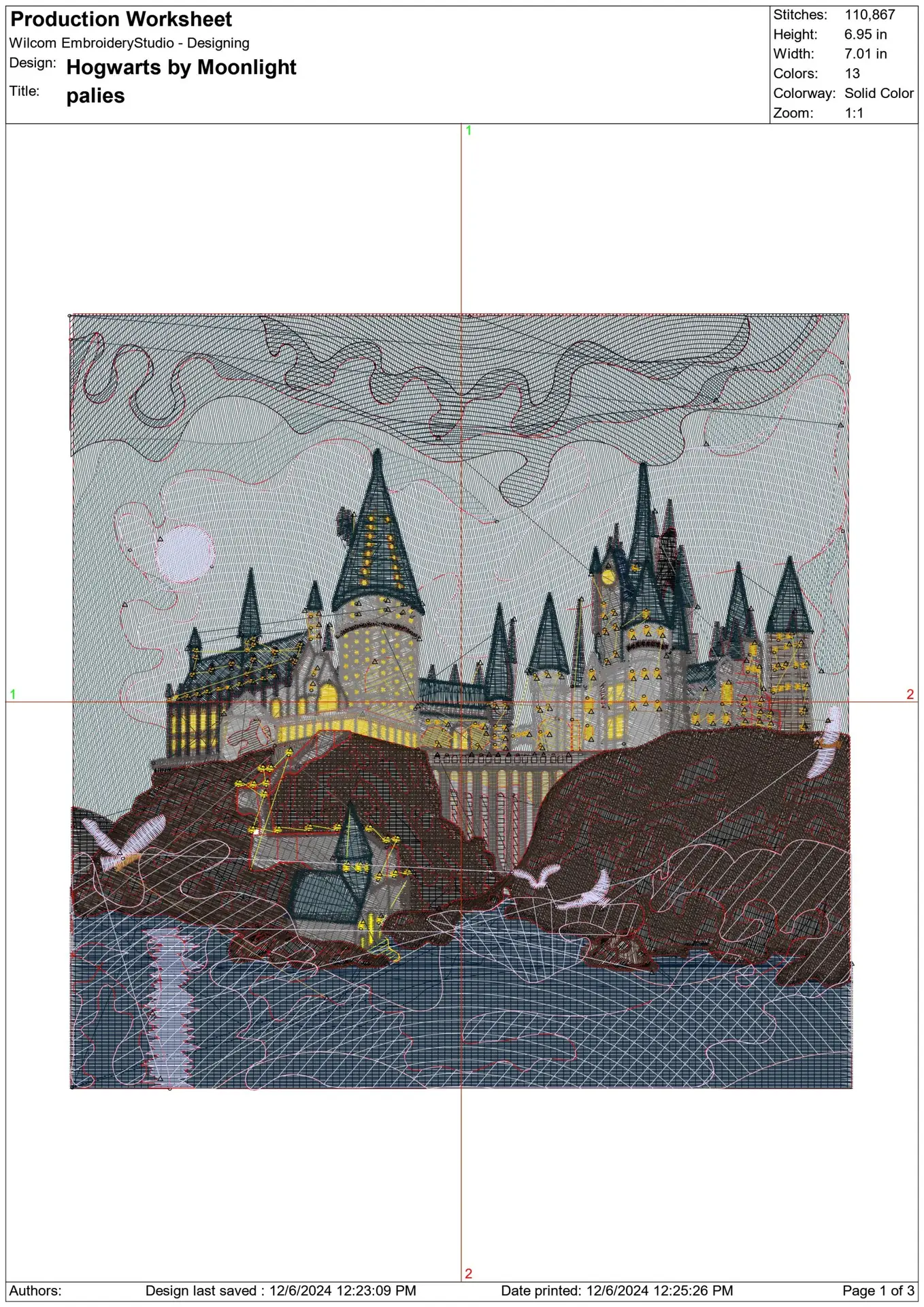 Harry Potter - Hogwarts by Moonlight - Unique Harry Potter Design - High Quality embroidery design file - instant download — view 2
