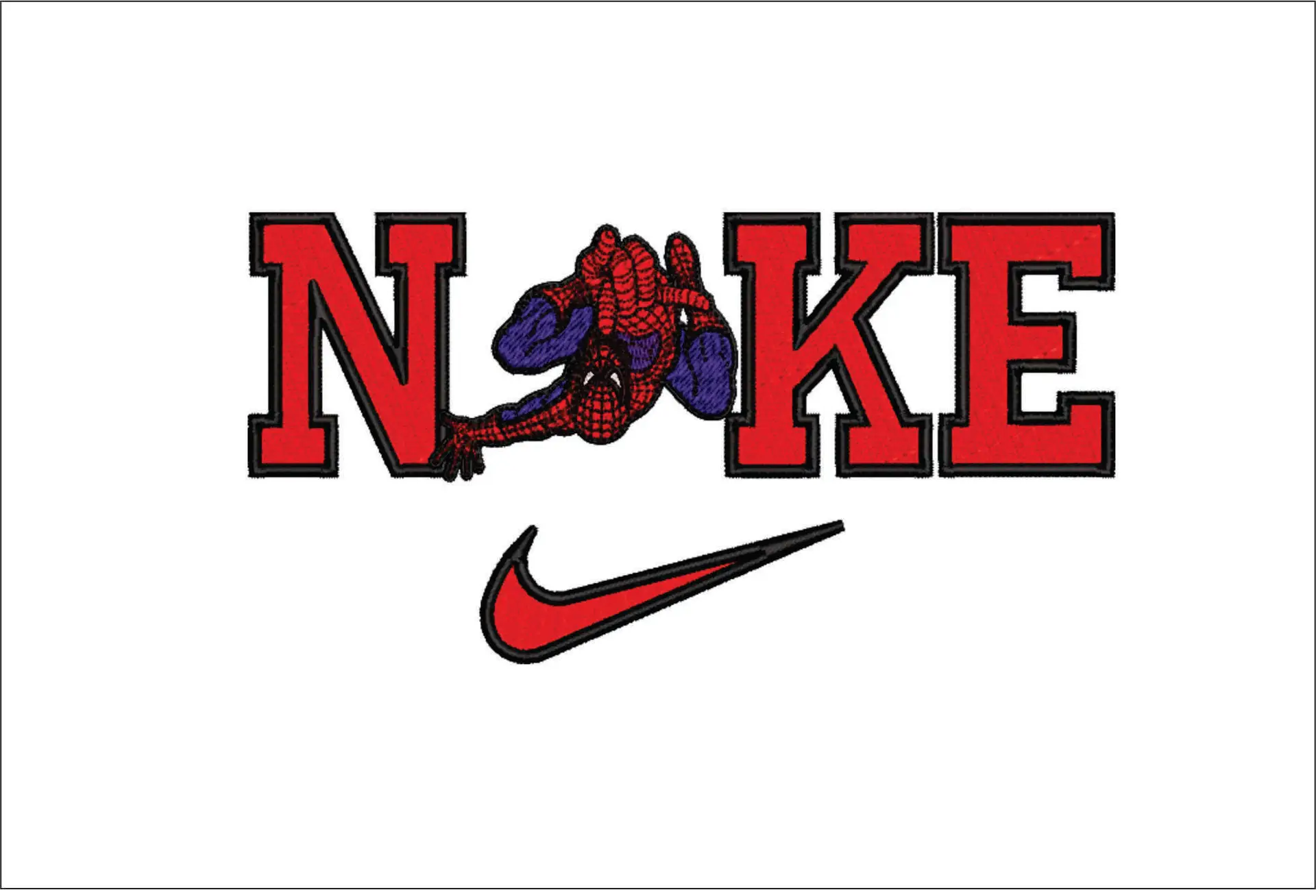 Nike Swoosh Spiderman - Nike embroidery design file - instant download in a frame