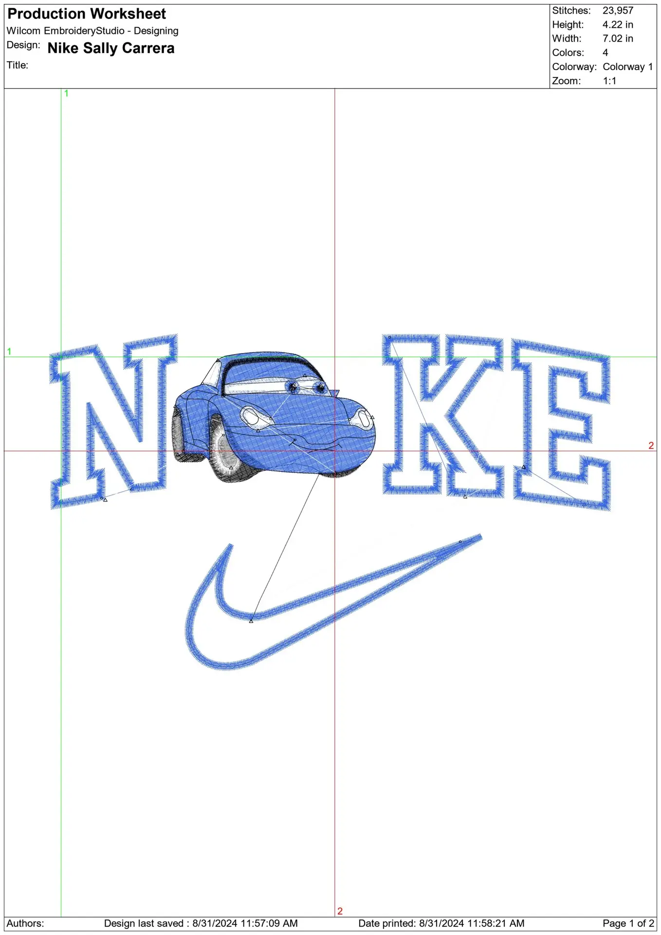Nike Swoosh Cars - Sally Carrera - Nike embroidery design file - instant download in a frame — view 2