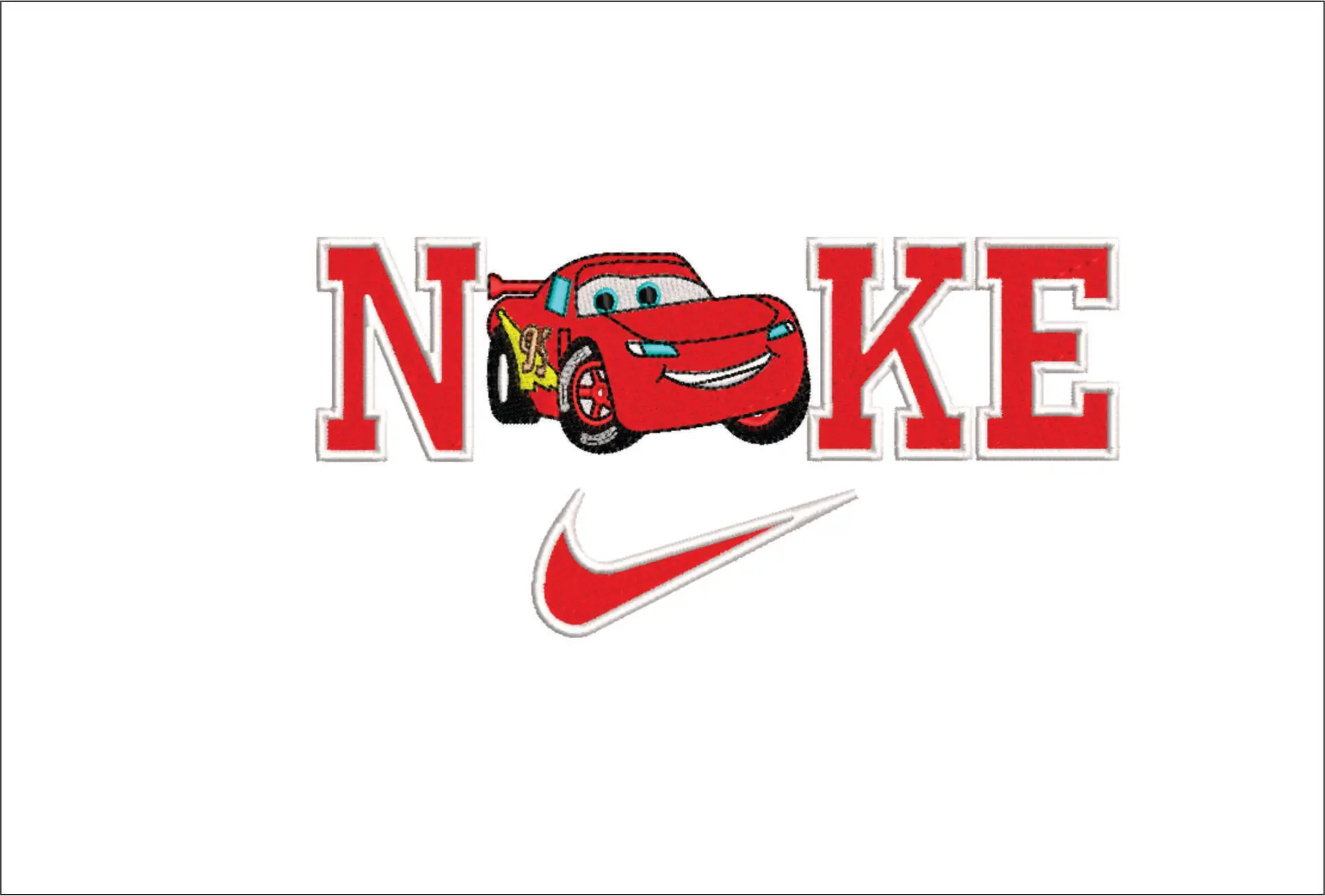 Nike Swoosh Cars - Lightning McQueen - Nike embroidery design file - instant download in a frame