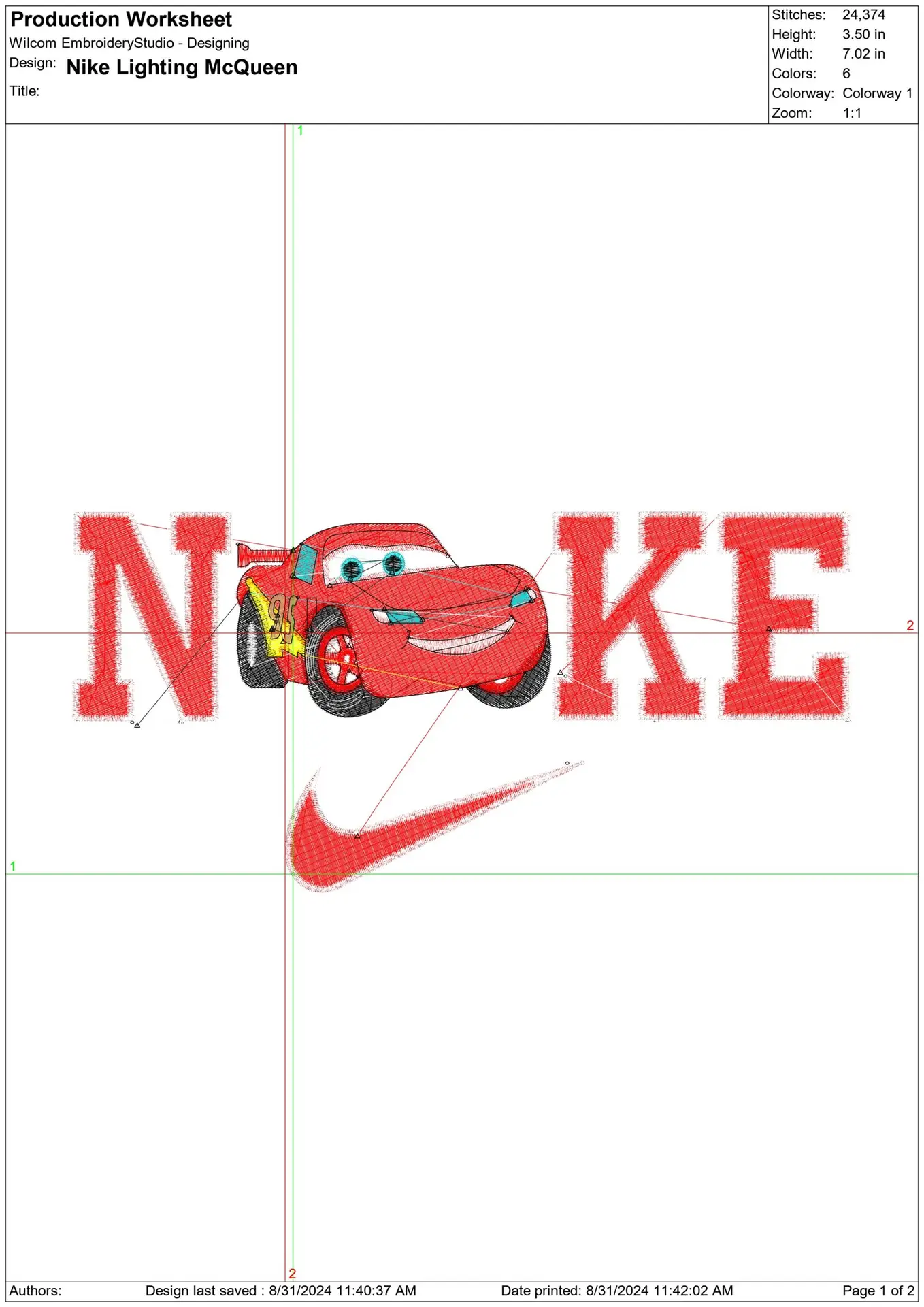 Nike Swoosh Cars - Lightning McQueen - Nike embroidery design file - instant download in a frame — view 2