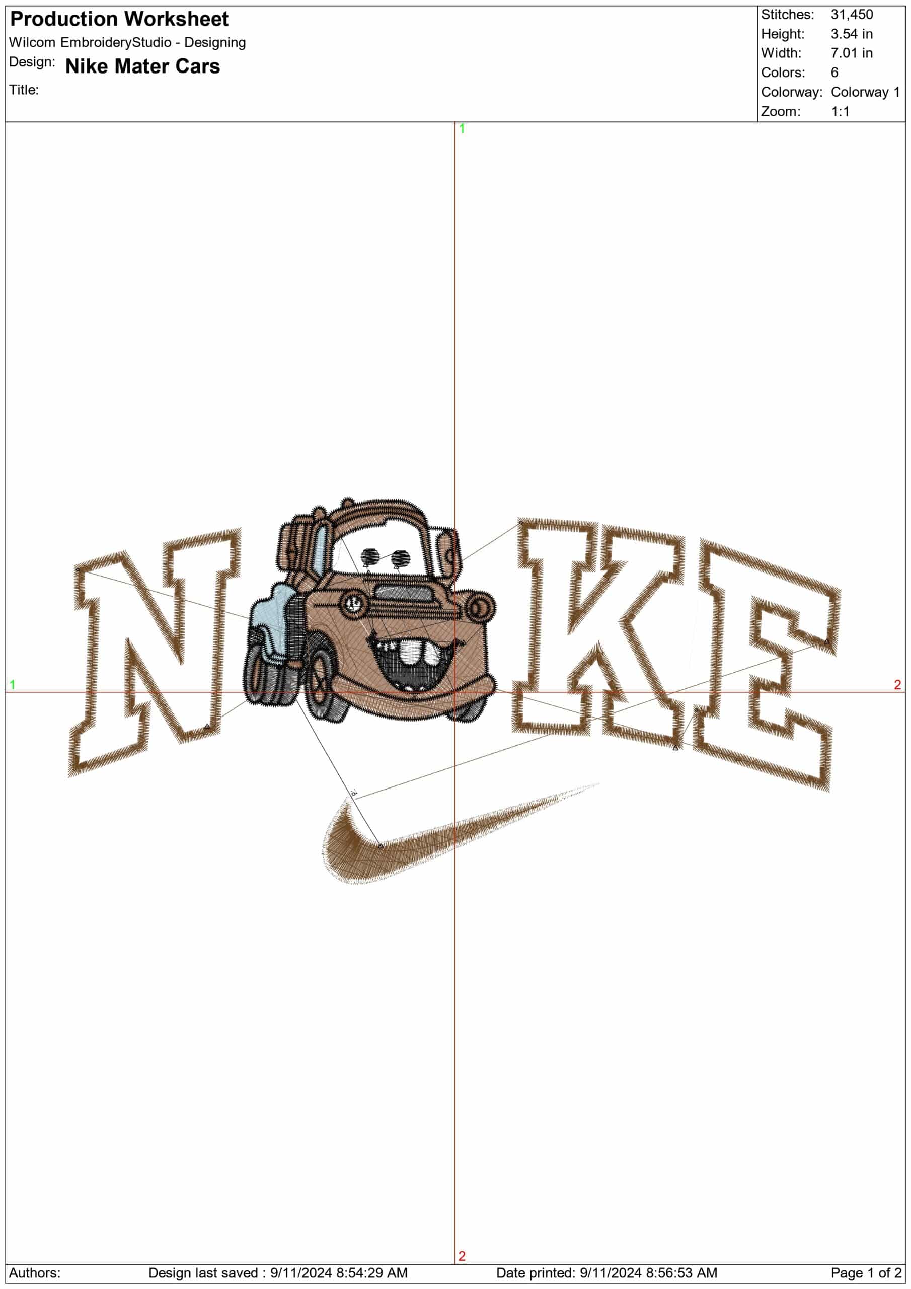 Nike Swoosh Cars - Mater Tow Truck - Nike embroidery design file - instant download in a frame — view 2