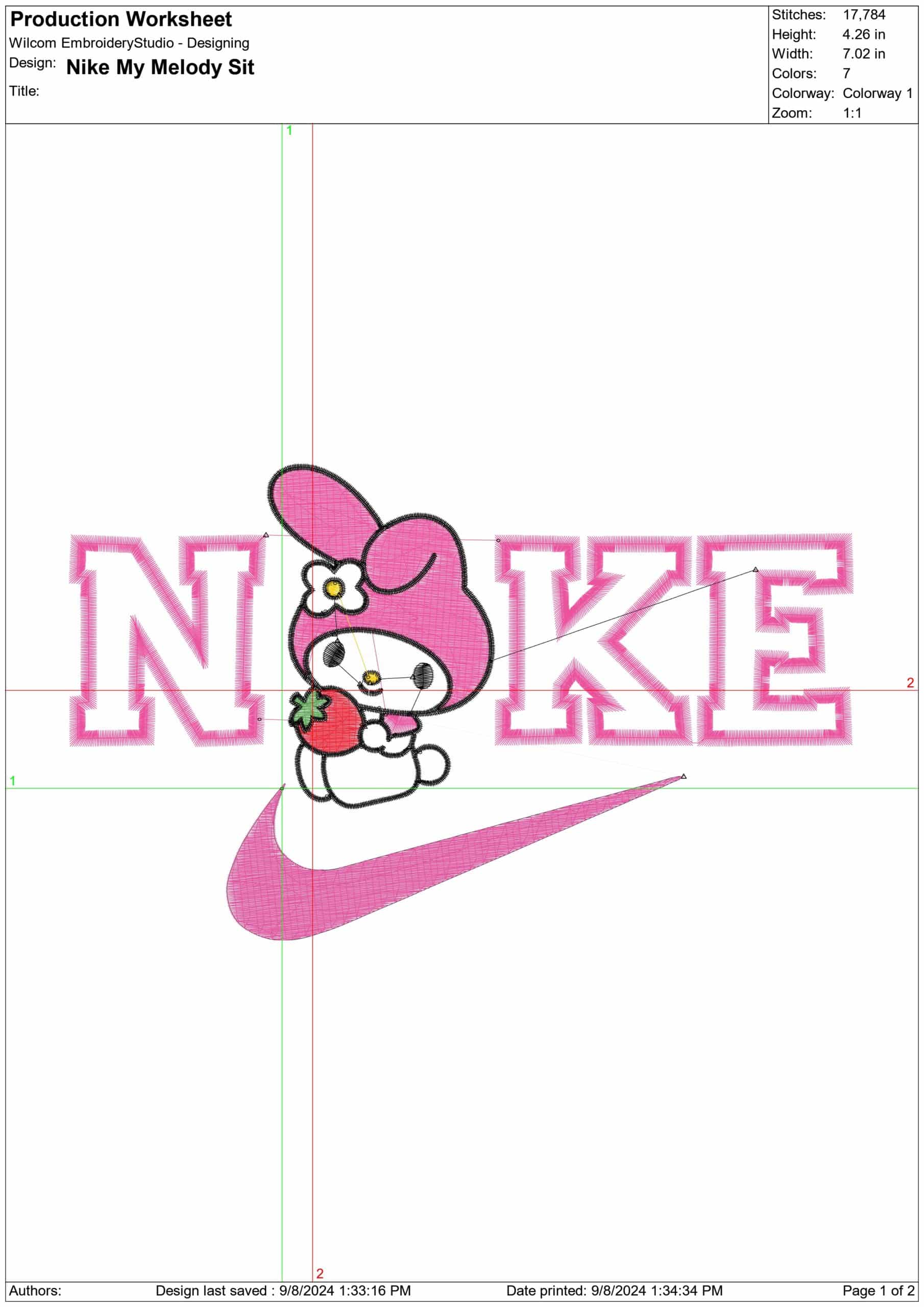 Nike Swoosh My Melody Sitting - Nike embroidery design file - instant download — view 2