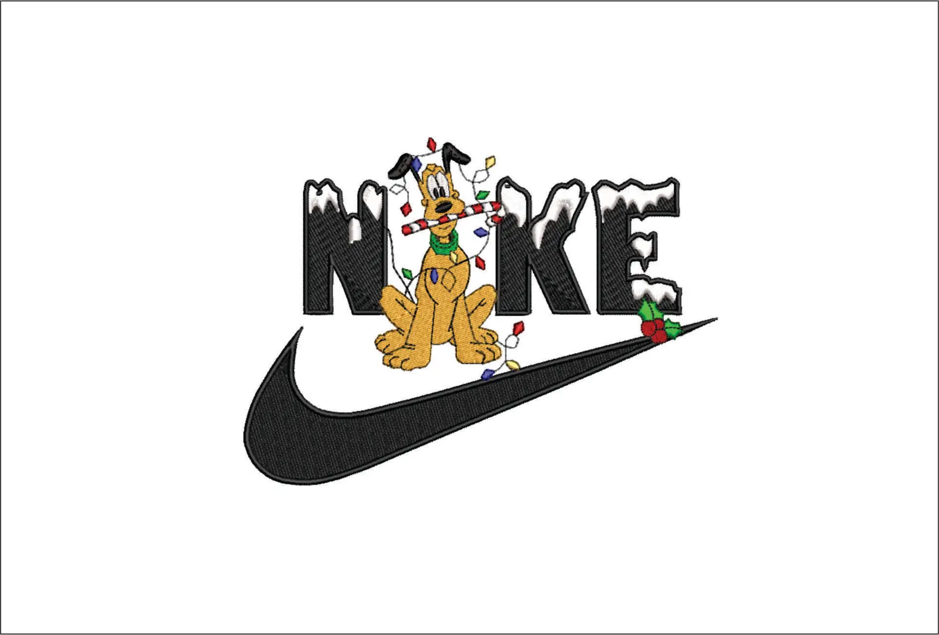 Nike Swoosh Pluto Christmas - Nike Mickey Mouse embroidery design file - instant download in a frame