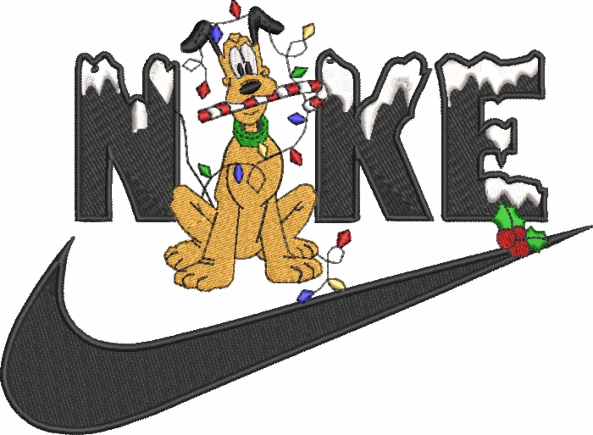 Nike Swoosh Pluto Christmas - Nike Mickey Mouse embroidery design file - instant download in a frame — view 4