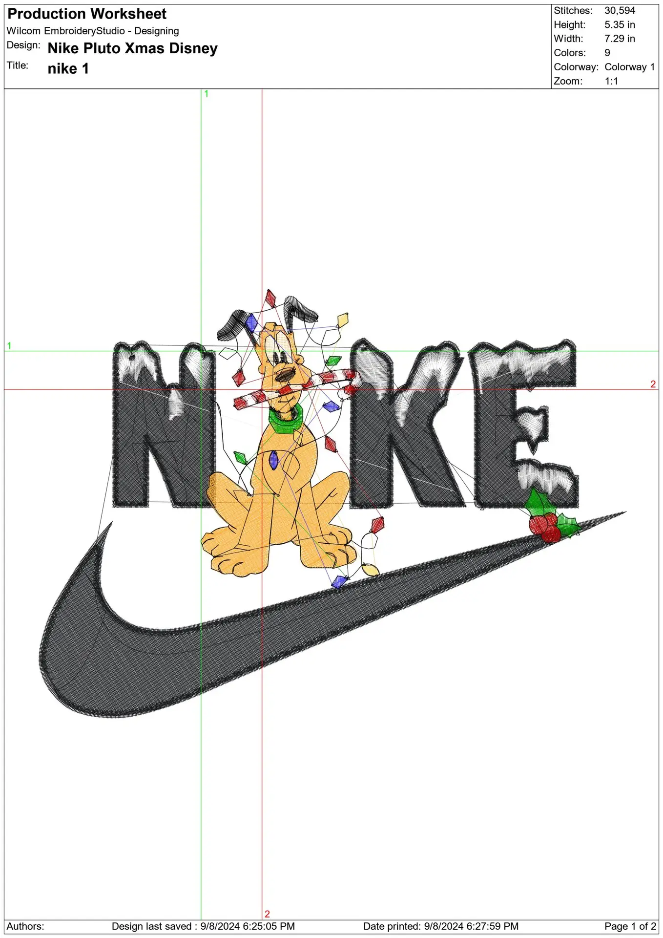 Nike Swoosh Pluto Christmas - Nike Mickey Mouse embroidery design file - instant download in a frame — view 2