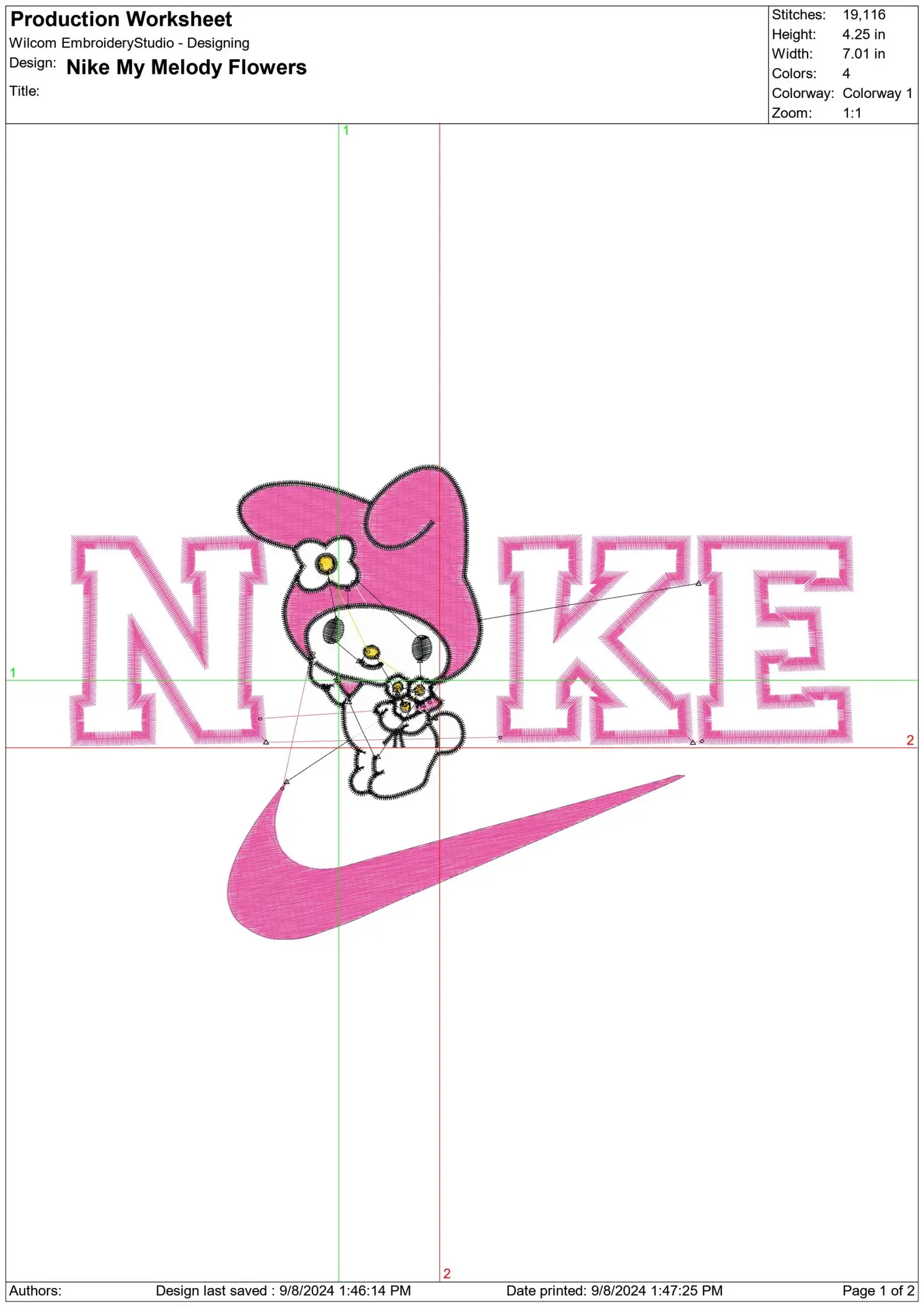 Nike Swoosh My Melody Flowers - Nike embroidery design file - instant download — view 2
