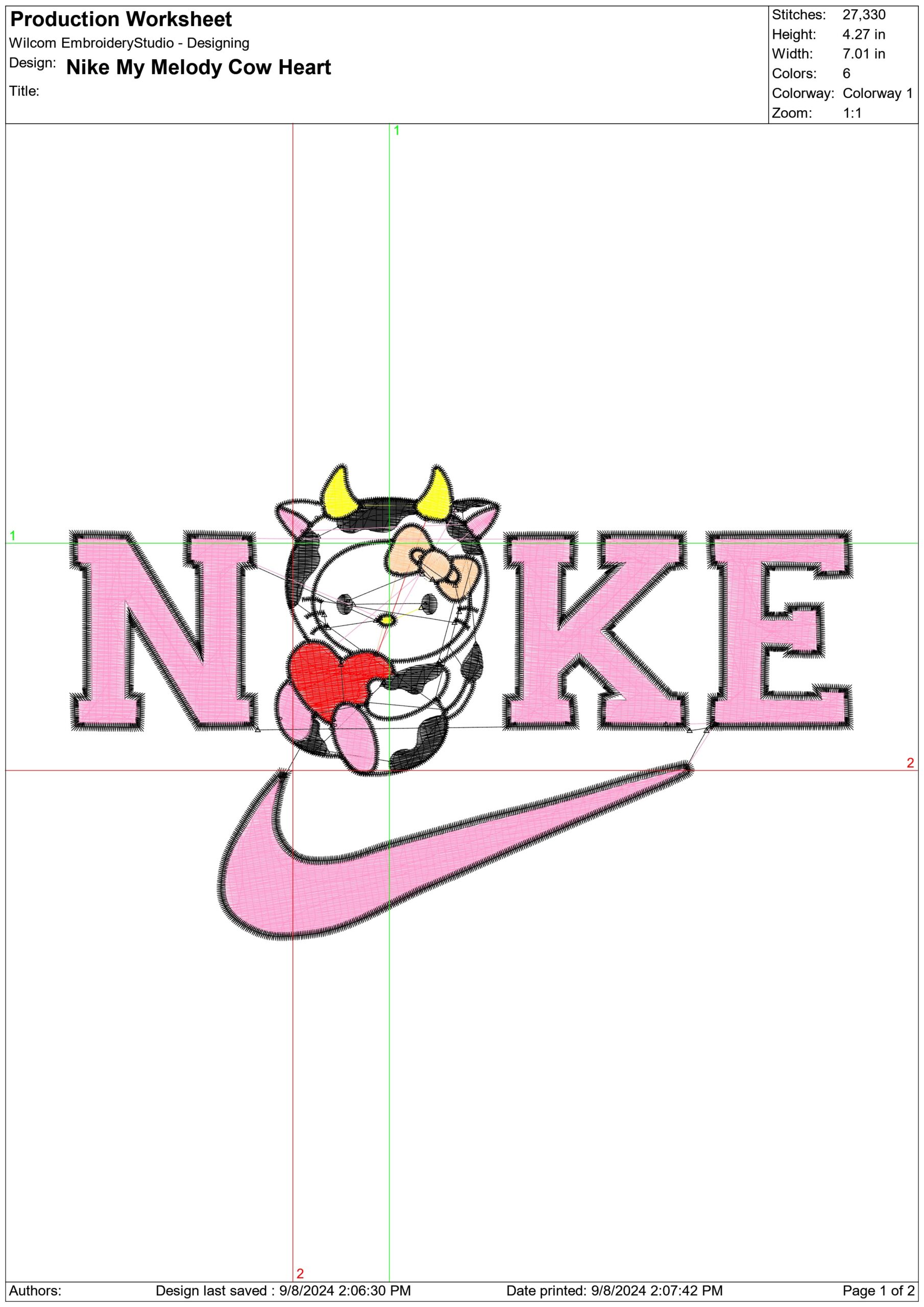 Nike Swoosh My Melody Cow Costume - Nike embroidery design file - instant download — view 2