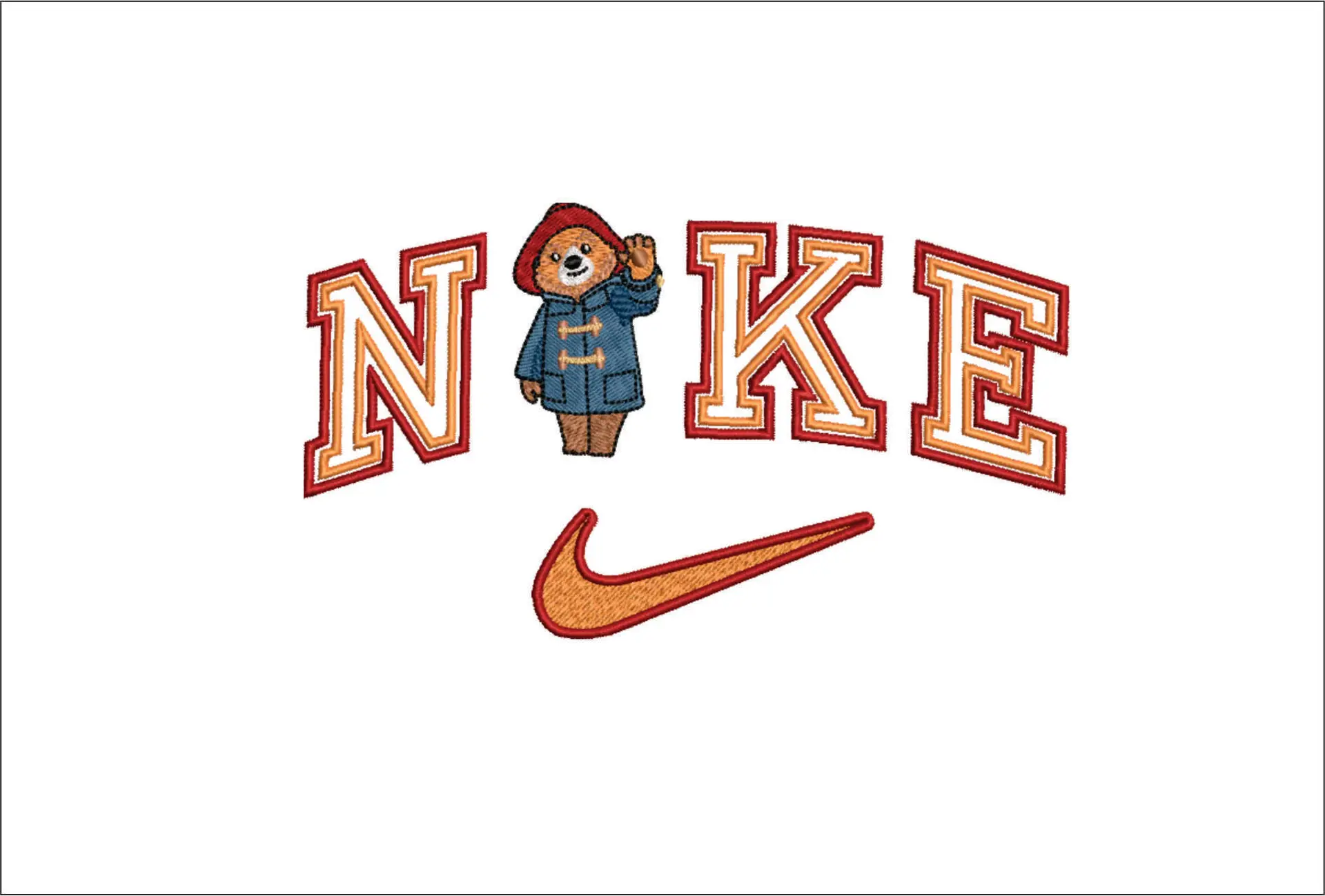 Nike Swoosh Paddington Bear - Nike embroidery design file - instant download