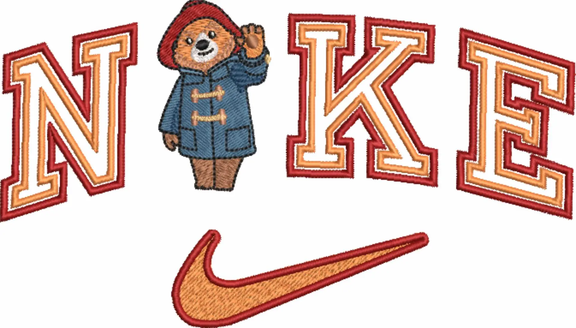 Nike Swoosh Paddington Bear - Nike embroidery design file - instant download — view 4