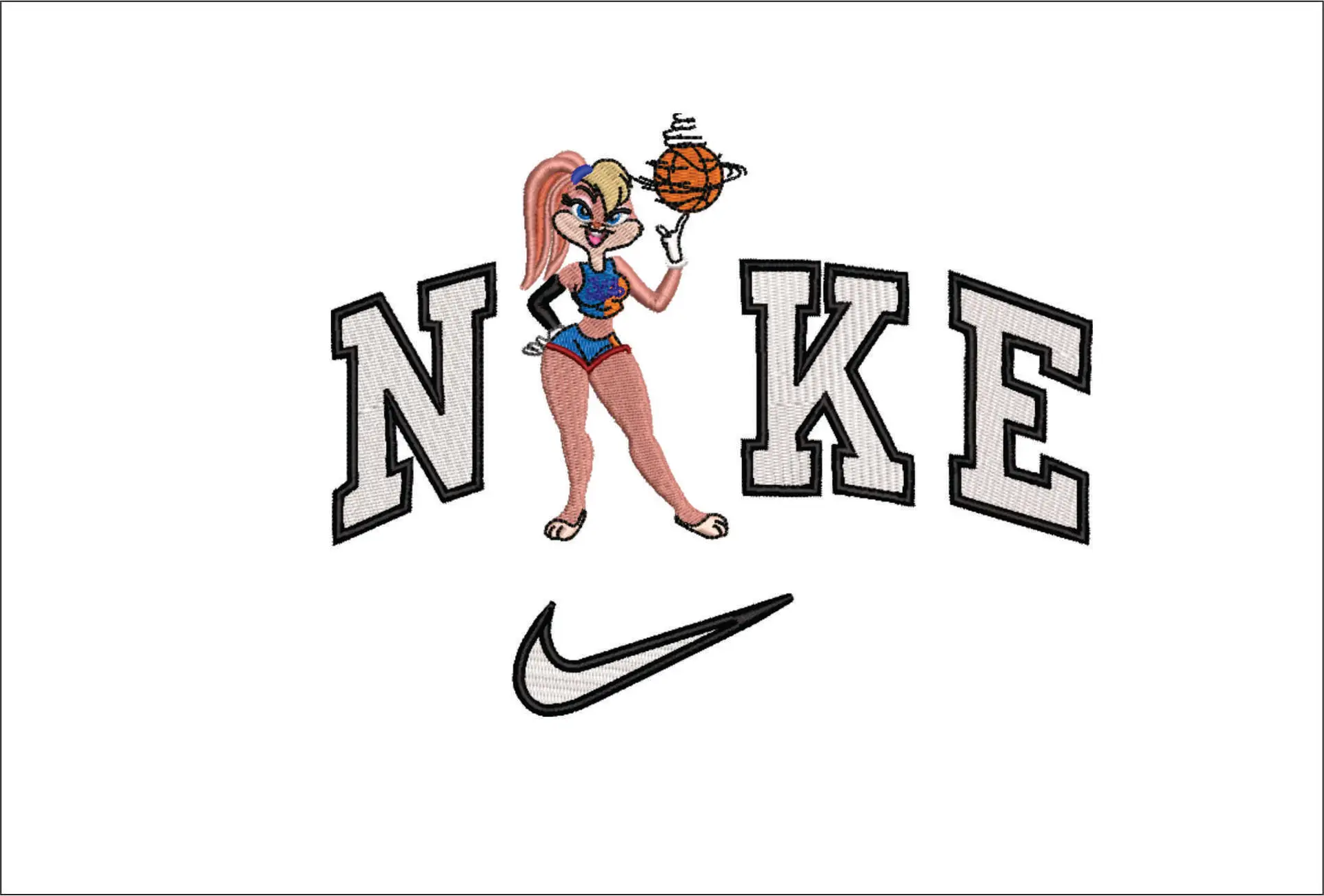 Nike Swoosh Space Jam Ms Buggs Bunny - Nike embroidery design file - instant download