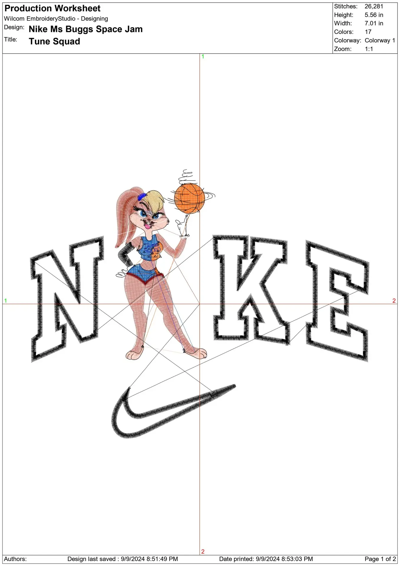 Nike Swoosh Space Jam Ms Buggs Bunny - Nike embroidery design file - instant download — view 2