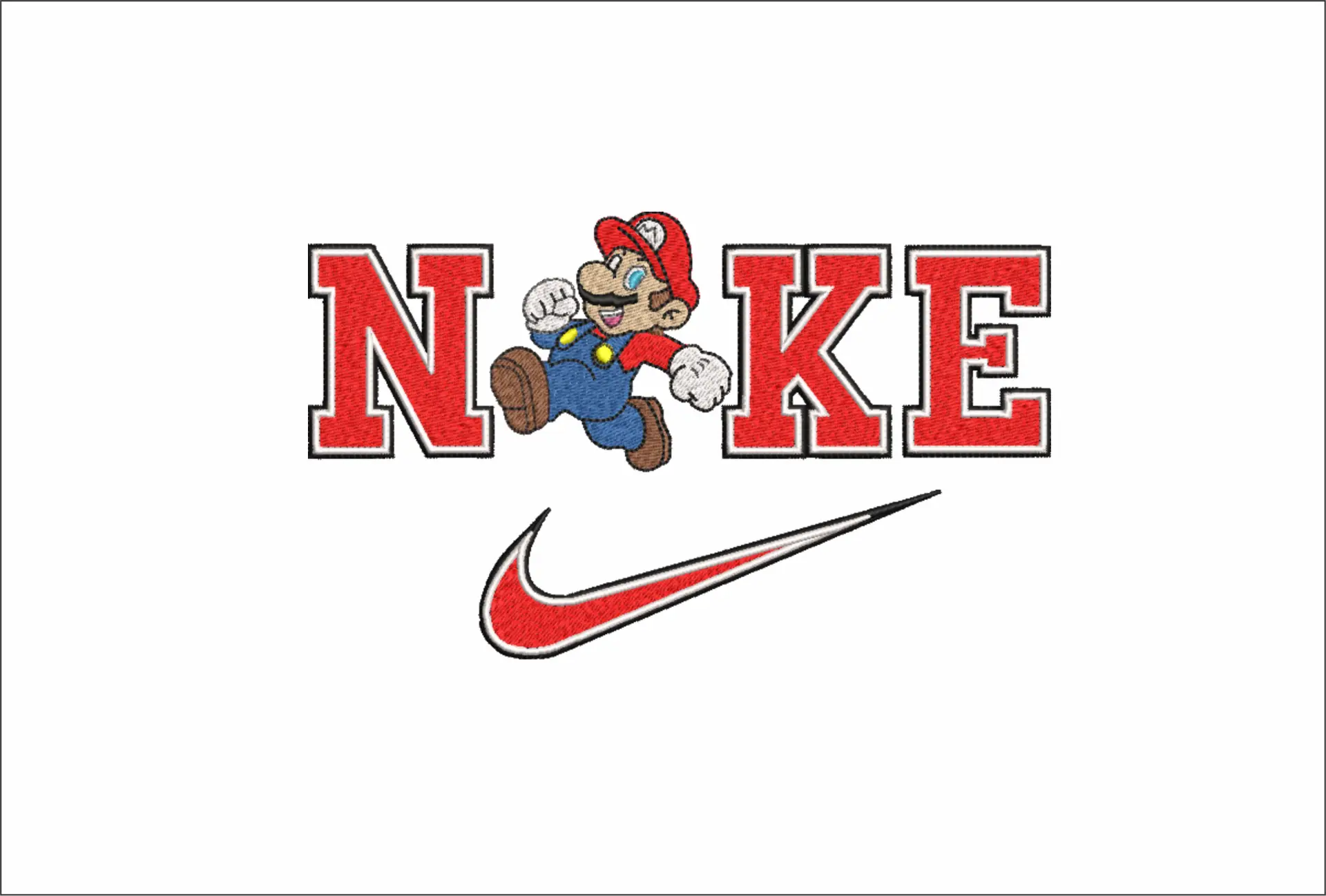 Nike Swoosh Super Mario Run Nintendo - Nike embroidery design file - instant download