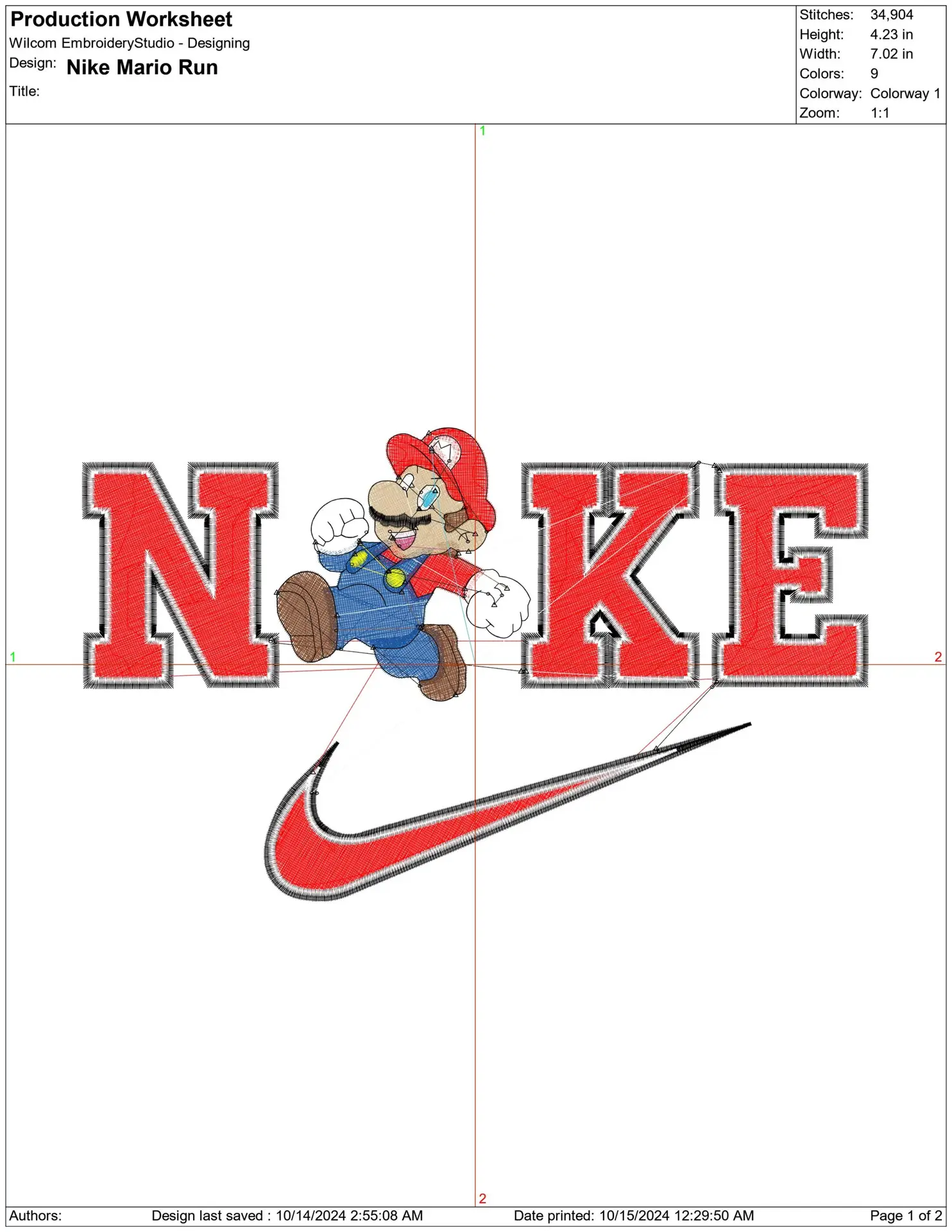 Nike Swoosh Super Mario Run Nintendo - Nike embroidery design file - instant download — view 2