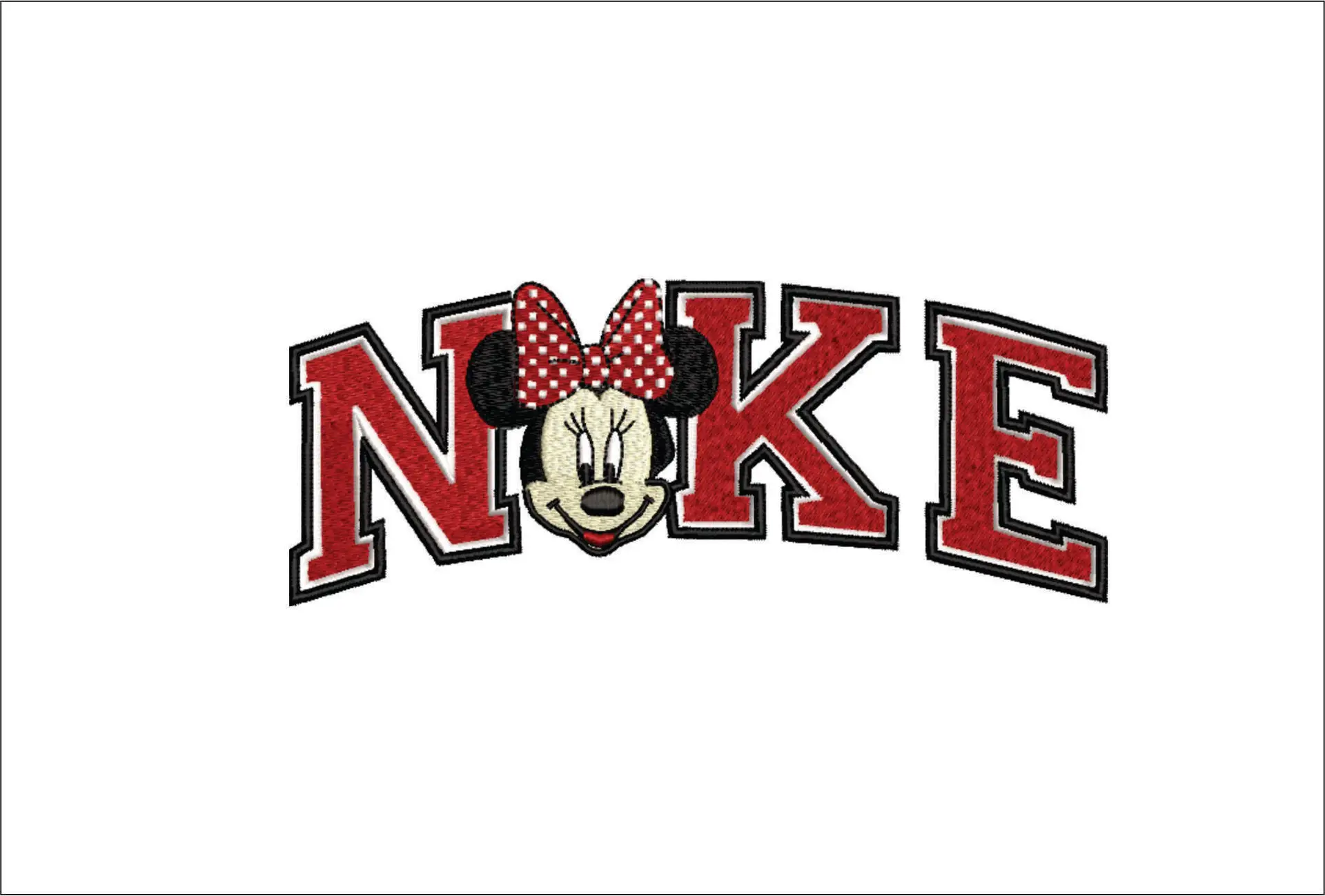 Nike Swoosh Minnie Head Mouse - Xmas embroidery design file - instant download in a frame