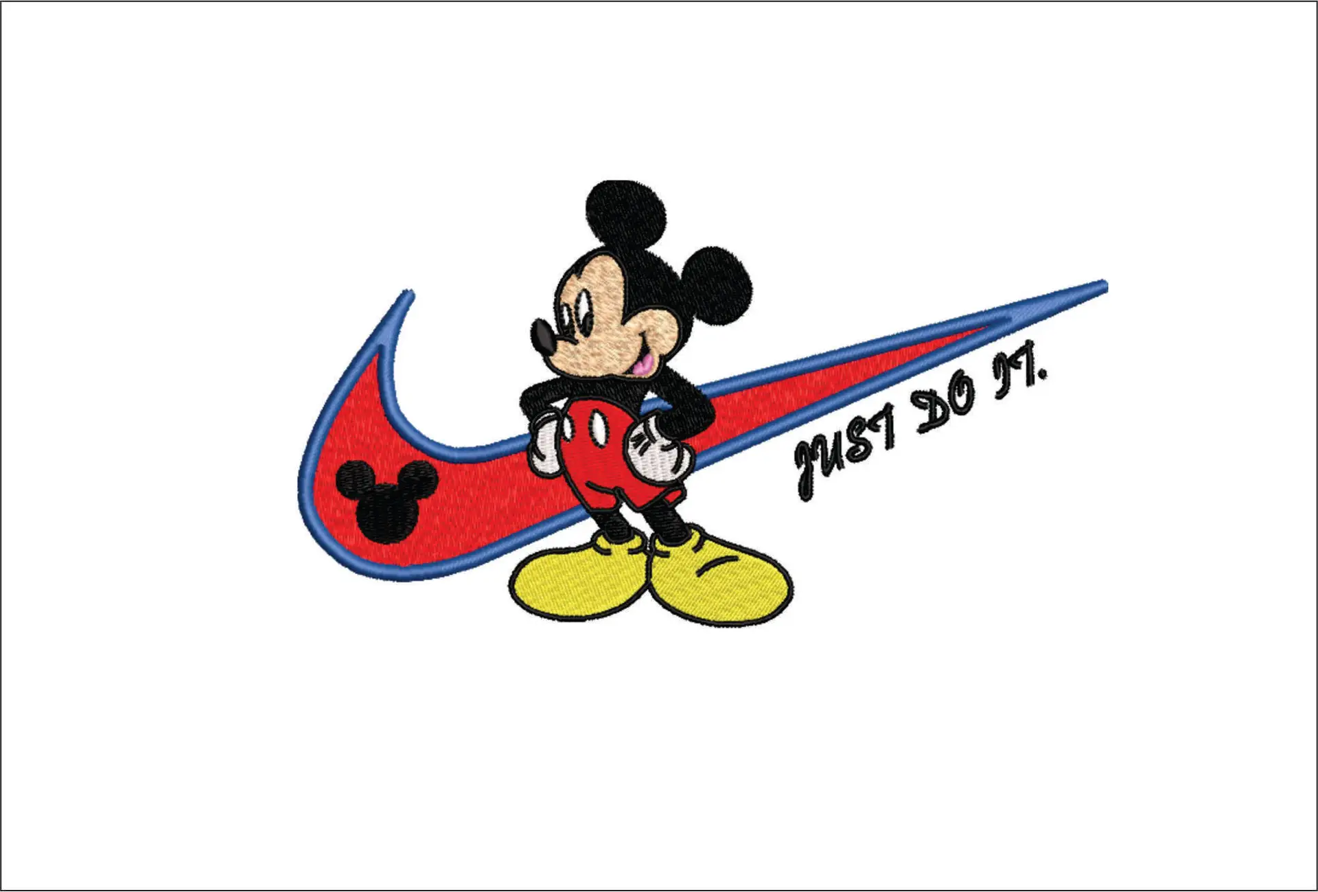 Nike Swoosh Mickey Mouse - Just do It - embroidery design file - instant download in a frame