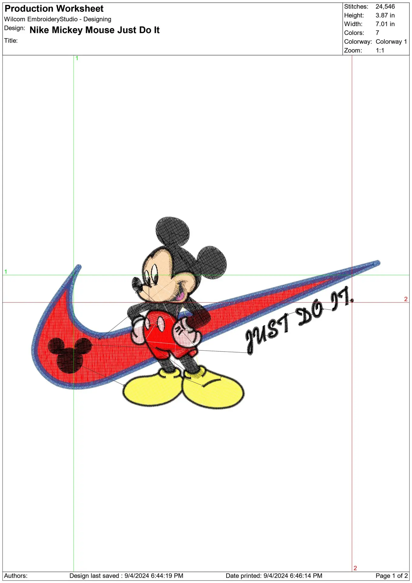 Nike Swoosh Mickey Mouse - Just do It - embroidery design file - instant download in a frame — view 2