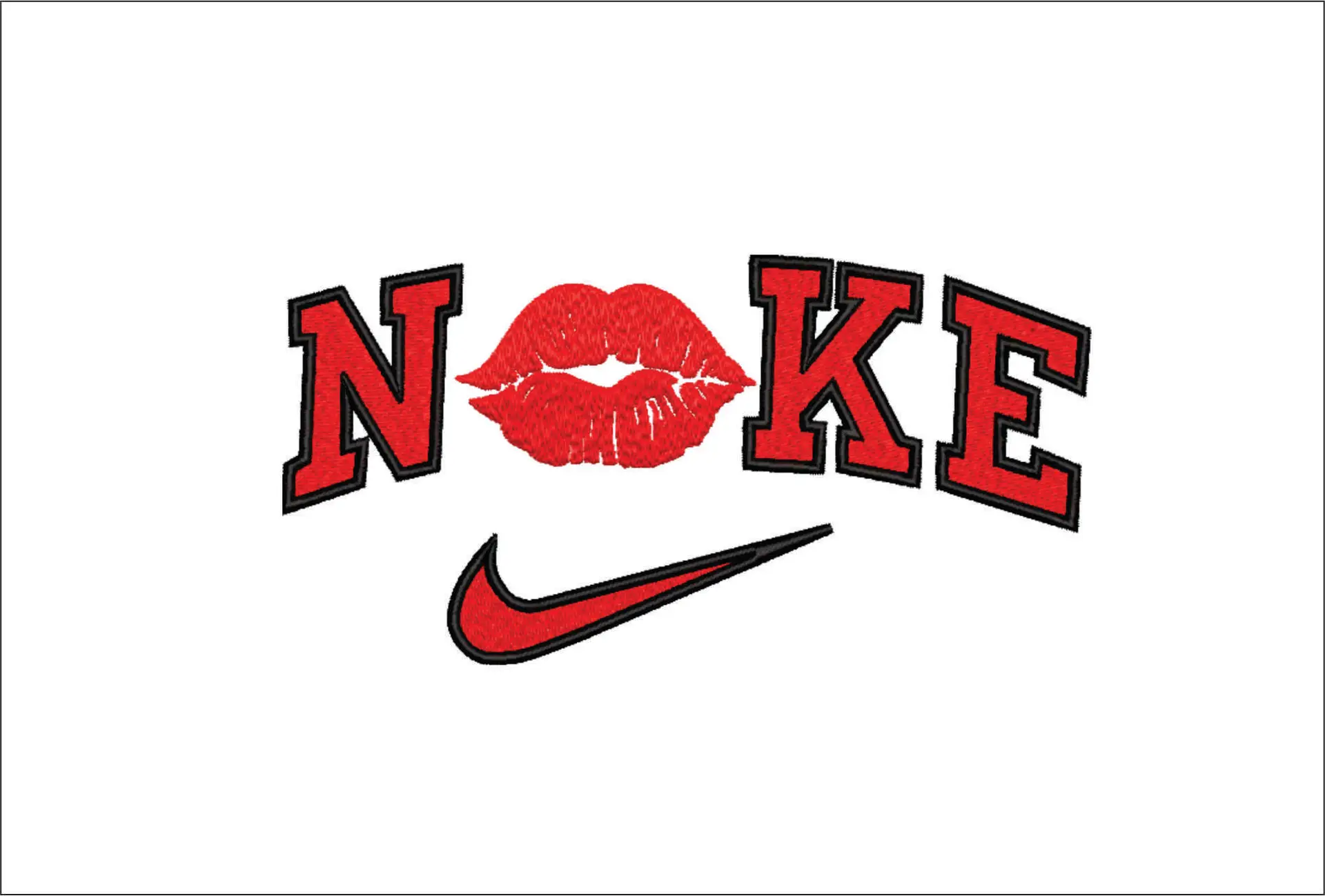 Nike Swoosh Lips Kiss - Nike embroidery design file - instant download