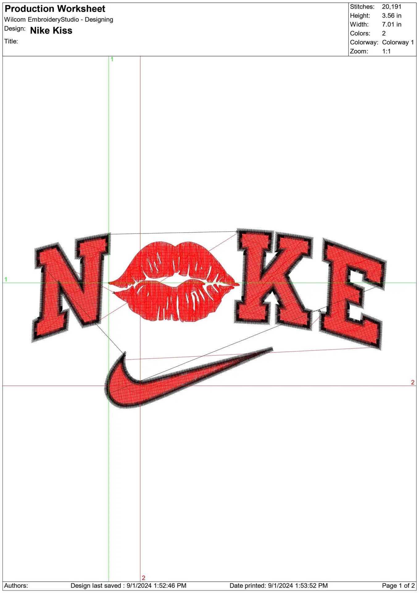 Nike Swoosh Lips Kiss - Nike embroidery design file - instant download — view 2
