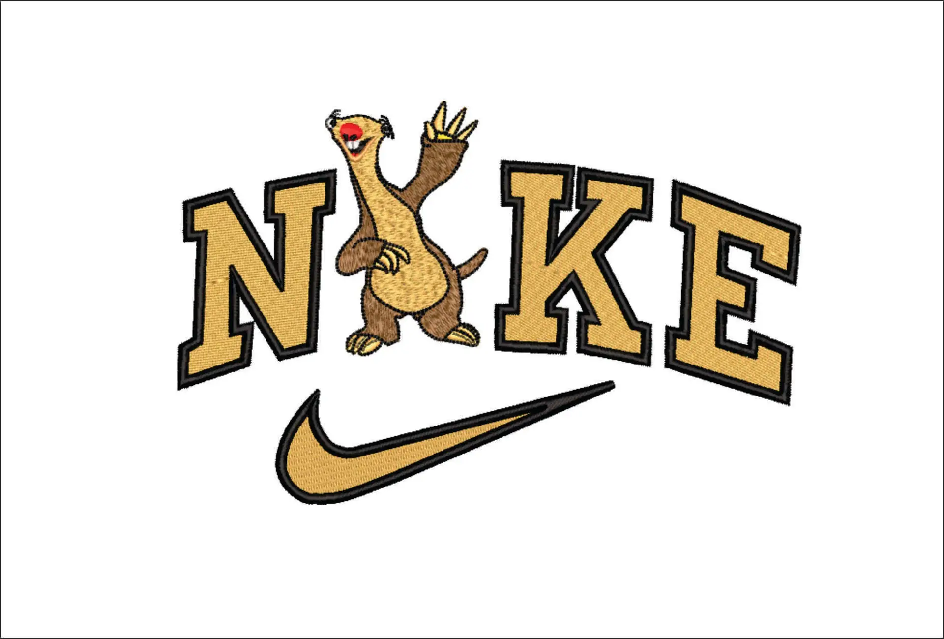 Nike Swoosh Sid the Sloth - Nike Ice Age embroidery design file - instant download