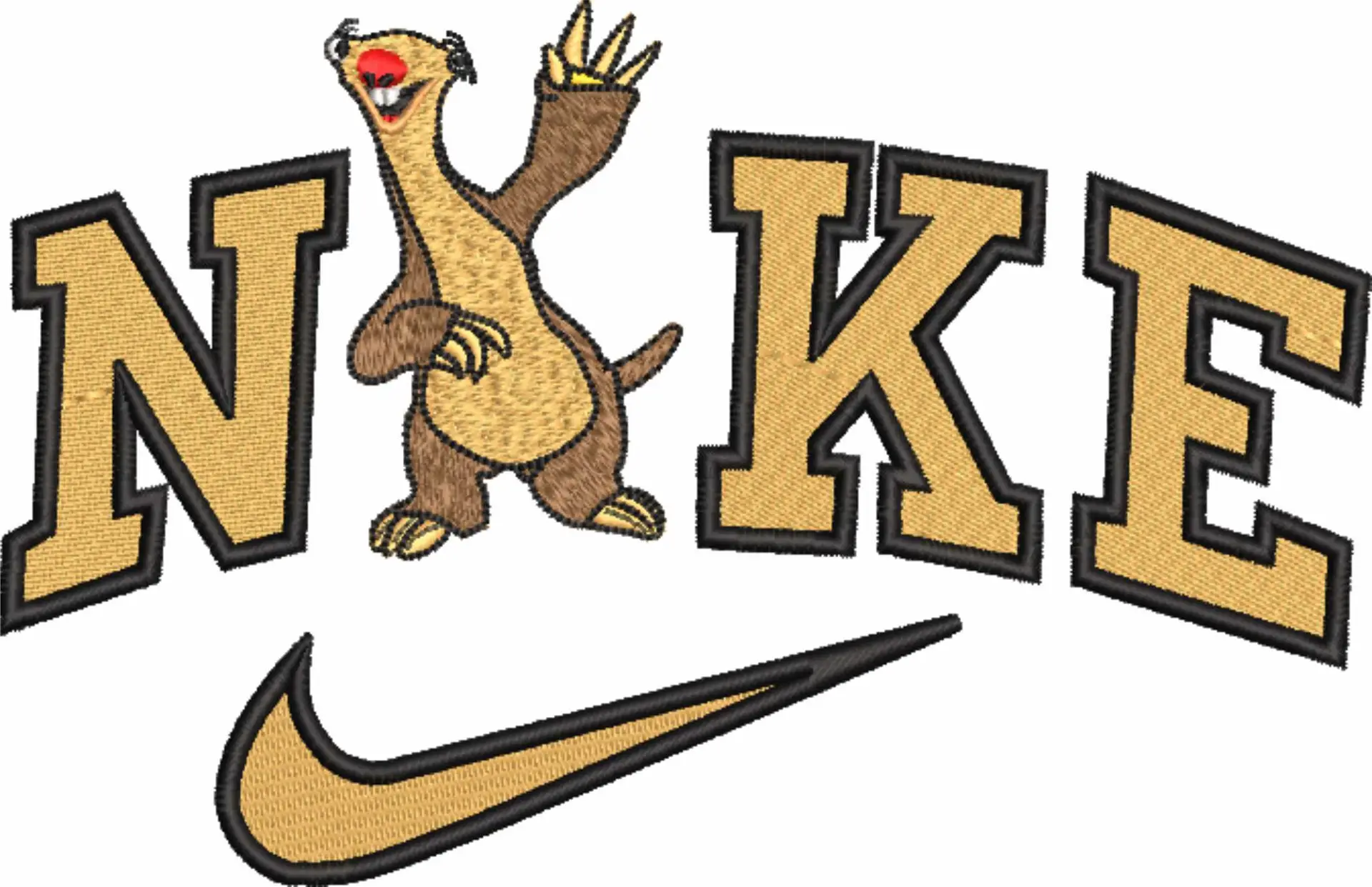 Nike Swoosh Sid the Sloth - Nike Ice Age embroidery design file - instant download — view 4