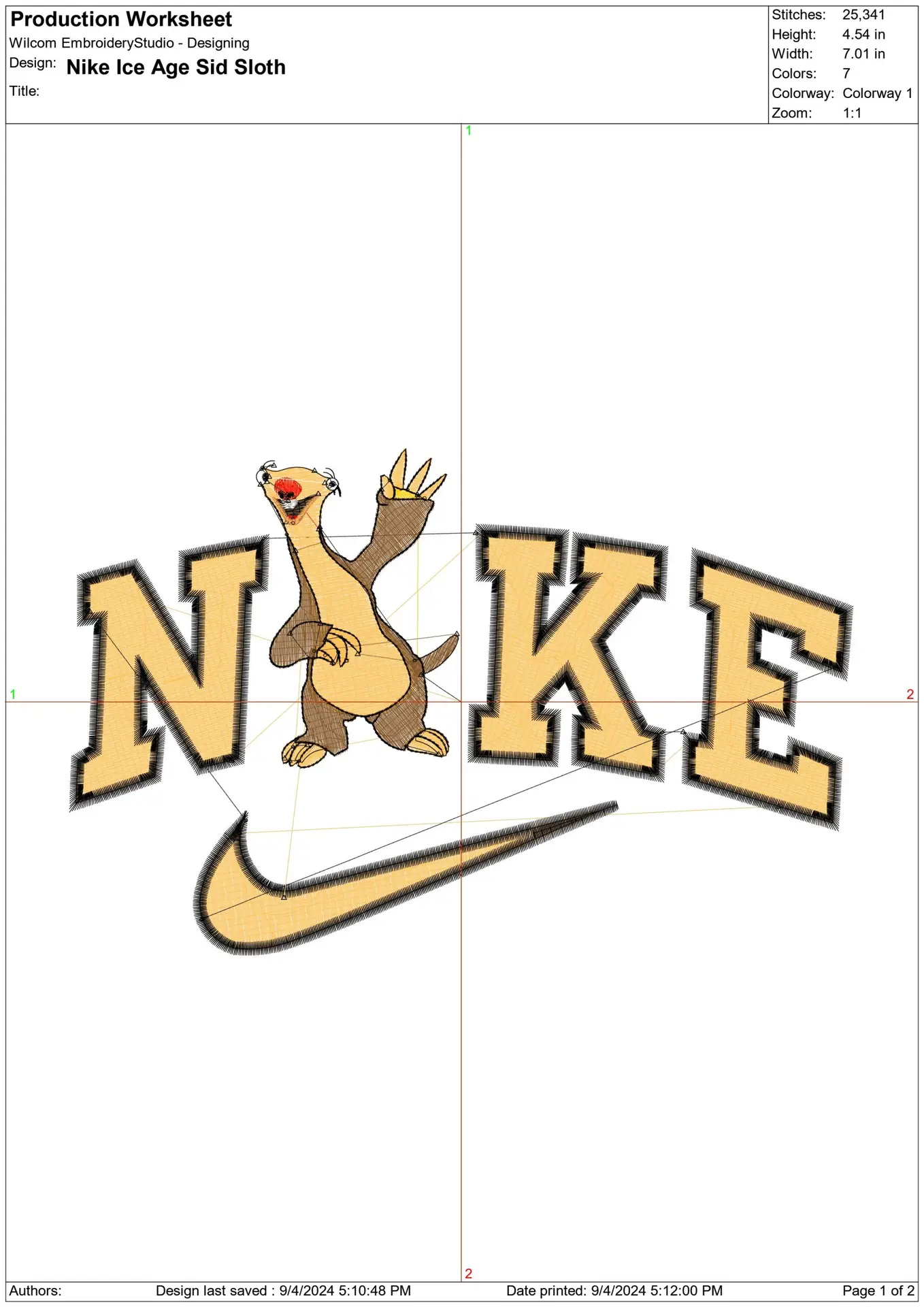 Nike Swoosh Sid the Sloth - Nike Ice Age embroidery design file - instant download — view 2